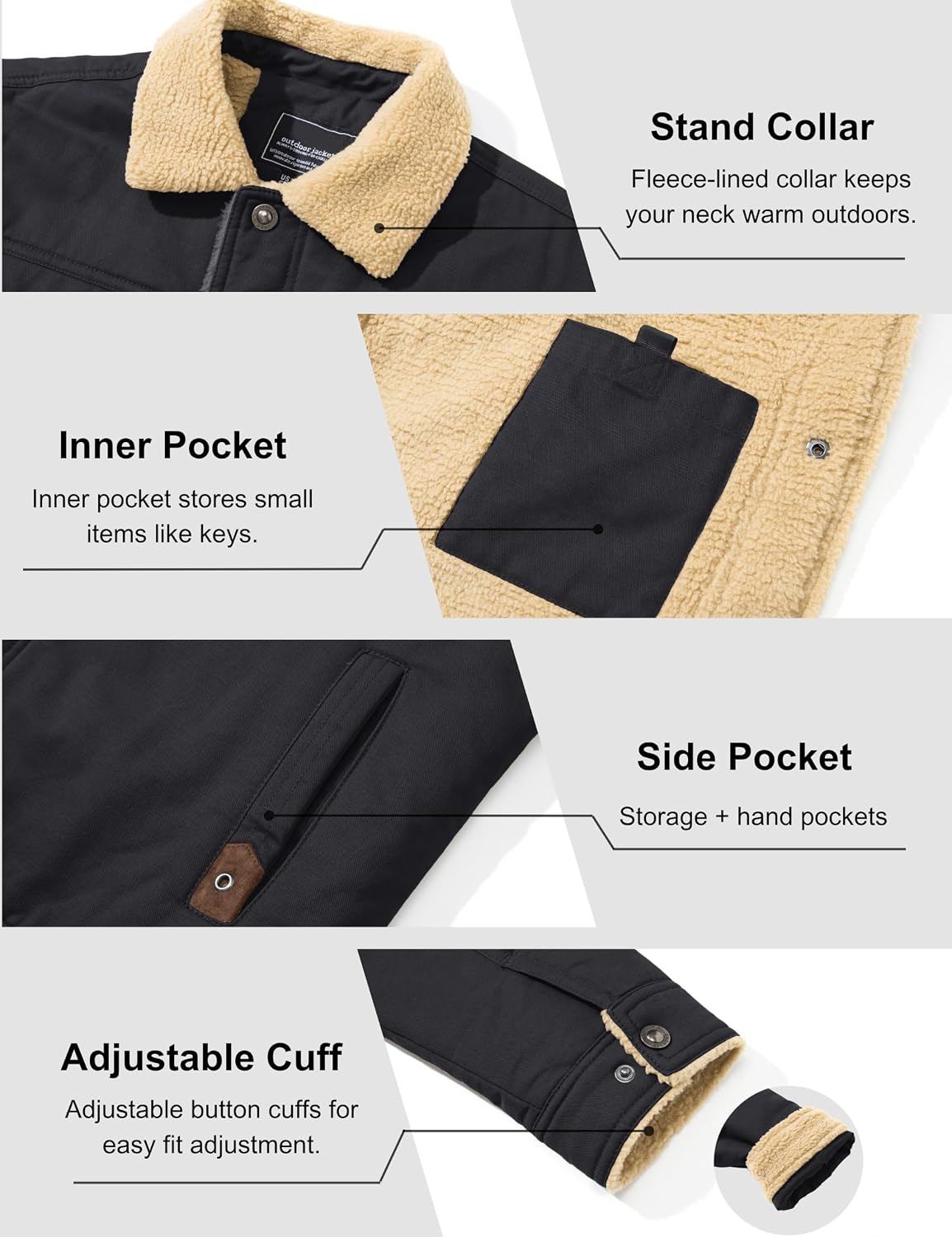 Detalle 2 de MAGNIVIT MT-378 Men's Cotton Sherpa-Lined Winter Jacket, 5 Pockets