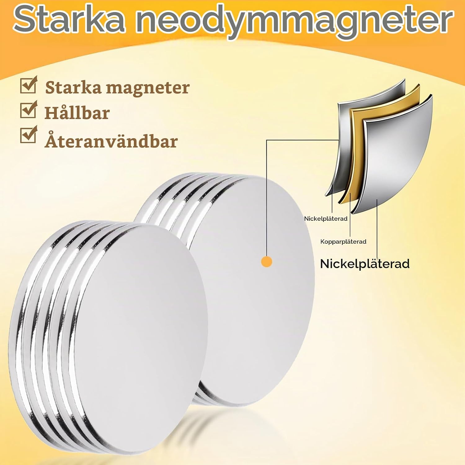 Detalle 2 de Brizuf 10 runda neodymmagneter, 30 x 2 mm med självhäftande baksida