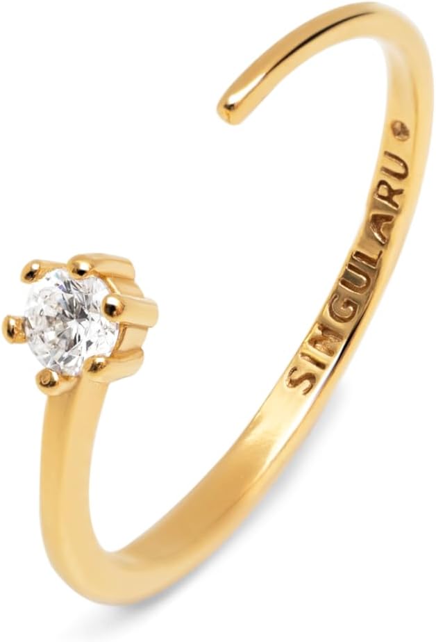 Detalle de SINGULARU – Bague Sophie : bague ajustable en argent sterling 925 plaqué or 18 K, zircons blancs