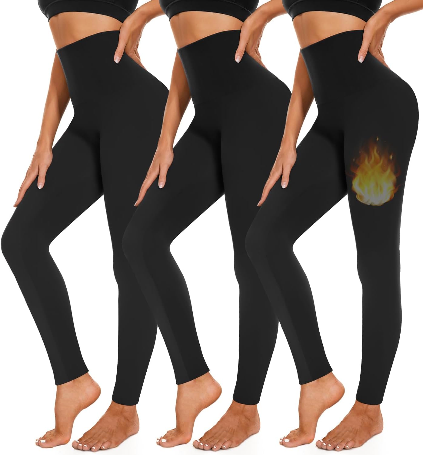 Detalle de 3 Pack Fleece-Lined High-Waisted Leggings