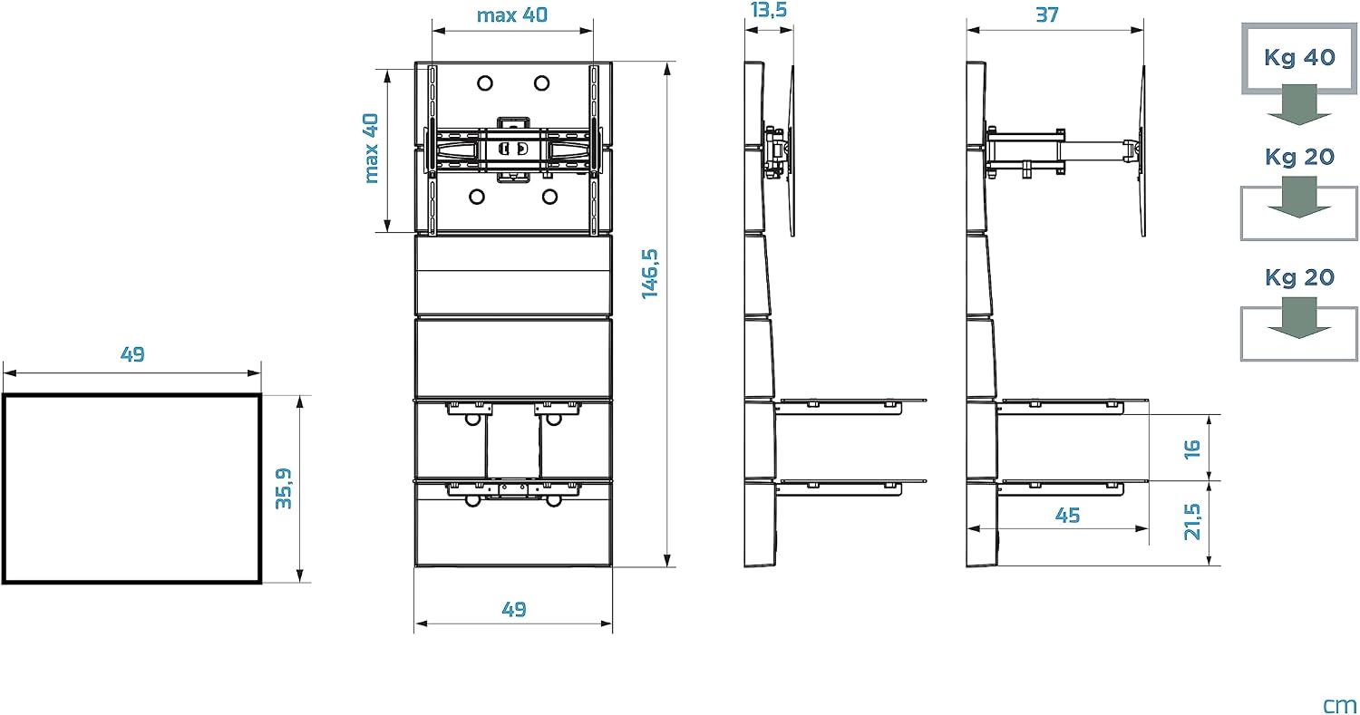 Detalle de Meliconi Ghost Design 3500 Rotation: supporto a parete per TV da 32" a 70" in nero opaco