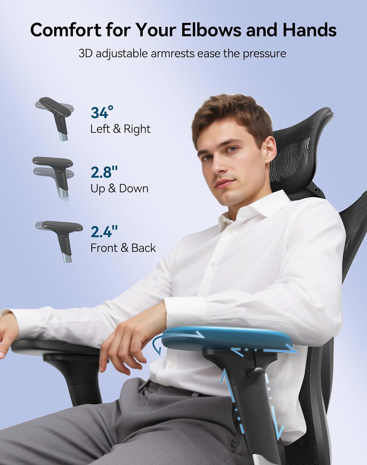 Detalle 2 de SIHOO M57: sedia ergonomica da ufficio con rete traspirante, supporto lombare e regolazioni 3D