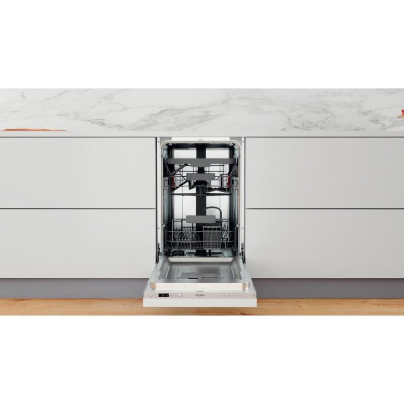 Detalle de Whirlpool WSIC 3M27 C: lavavajillas compacto de 45 cm, 10 cubiertos, A++ con AquaStop