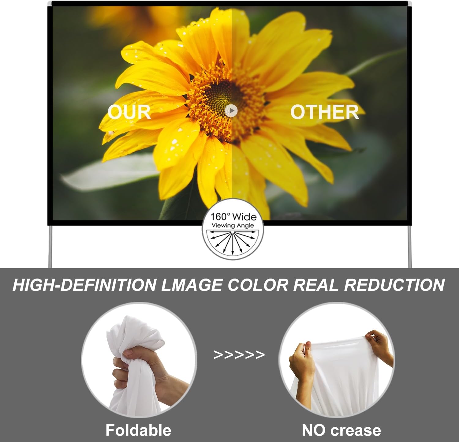 Detalle de Outdoor Projector Screen with Stand 100 Inch (16:10) — Portable 4K HD Movie Screen with Carry Bag