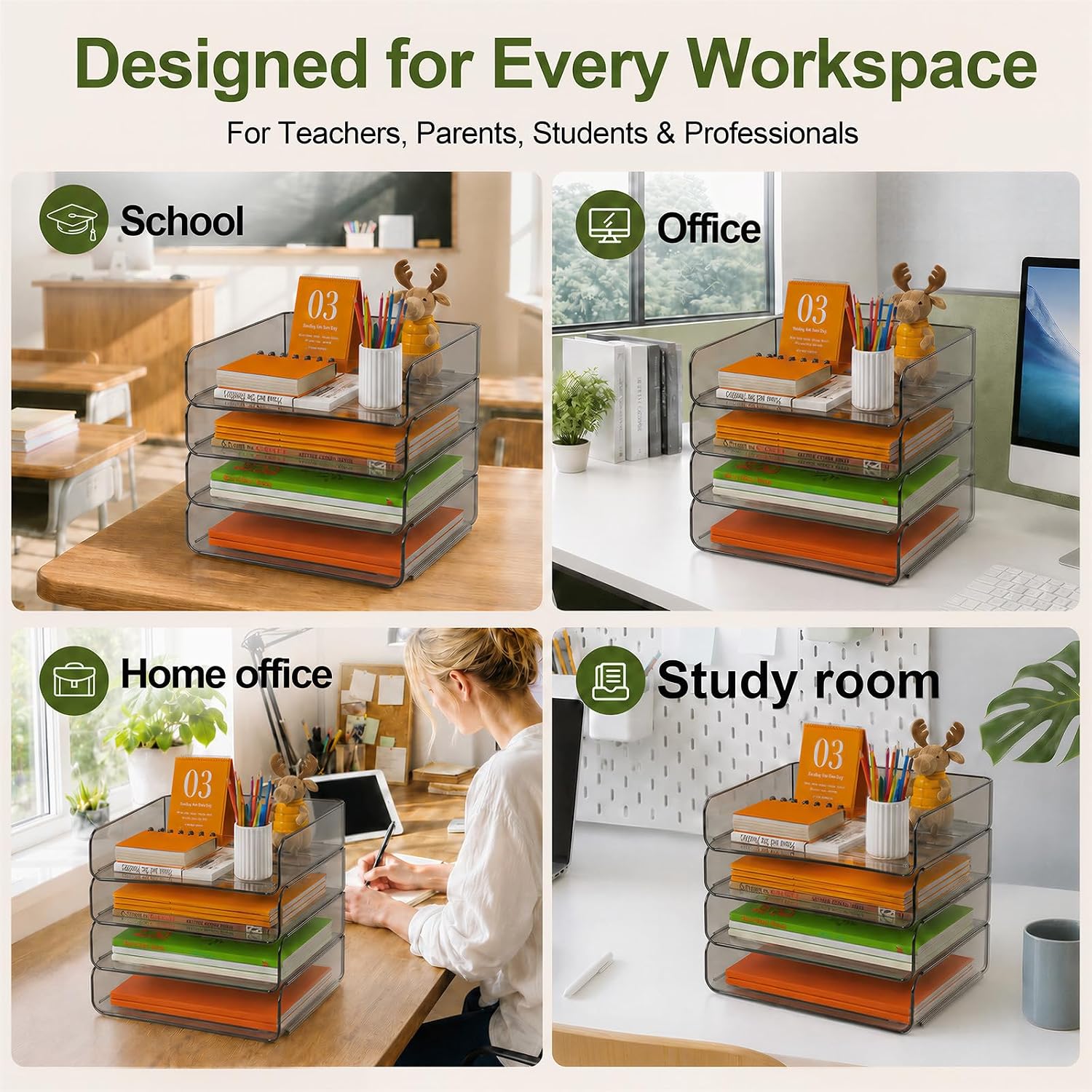 Thumbnail 2 de FANXIYQ 4-Tier Acrylic Paper Tray Organizer, Brown, Stackable and Tool-Free