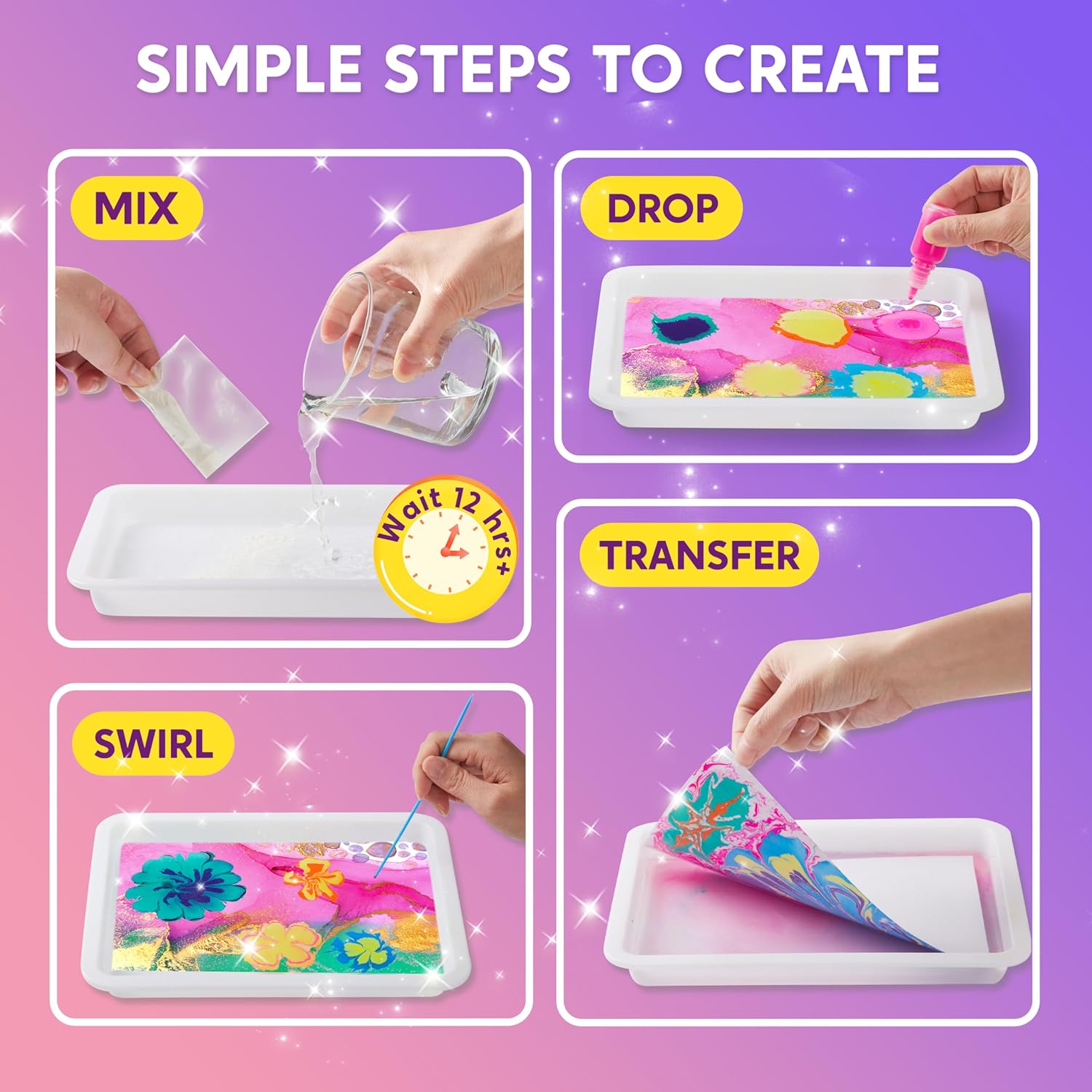 Detalle 2 de Klever Kits Wasser Marmorierfarbe für Kinder – All-in-One Bastelset für kreative Marmoreffekte