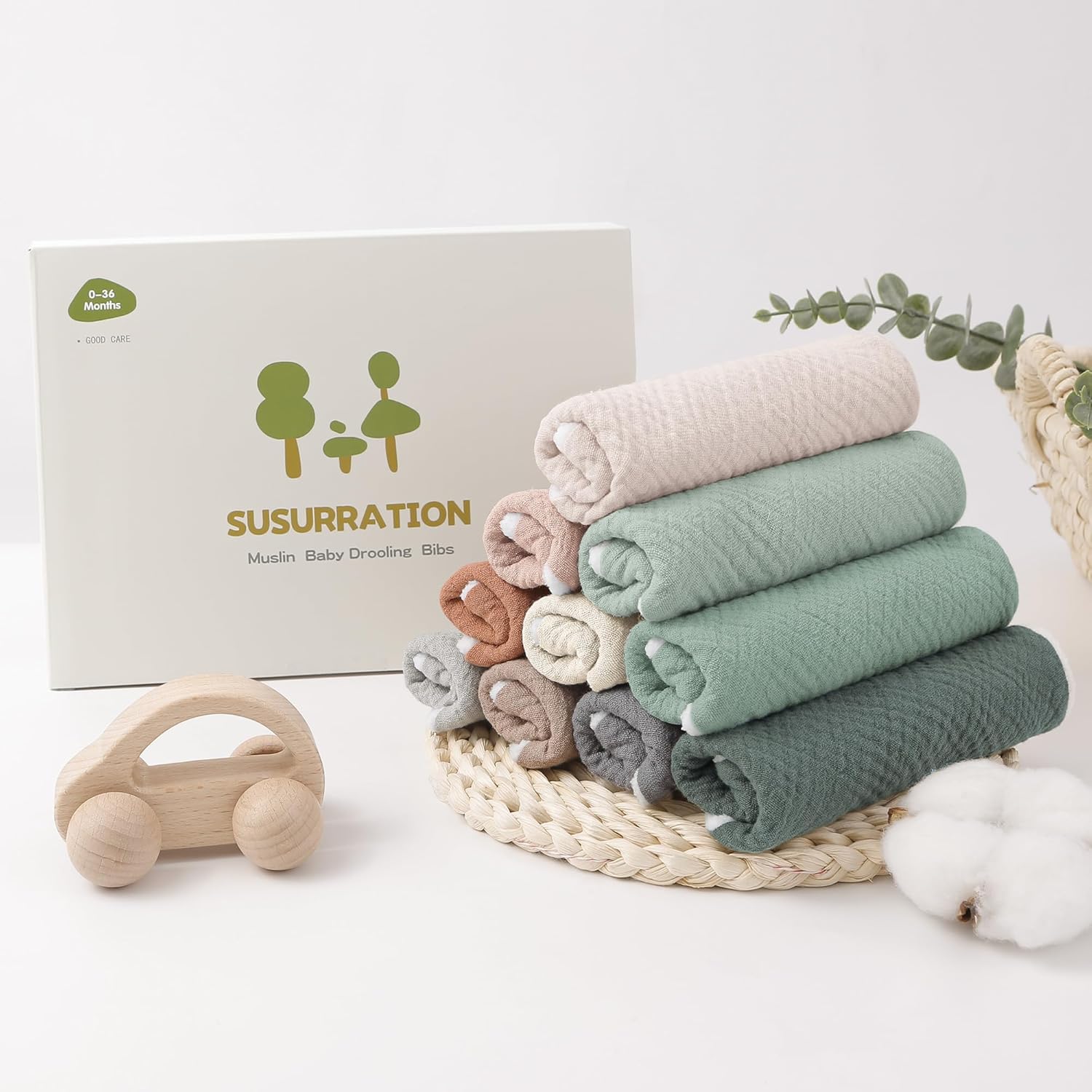 Detalle 2 de Susurration Bavoirs Bébé Bandana 10 Pièces – Muslin Doux et Absorbant, Réglables