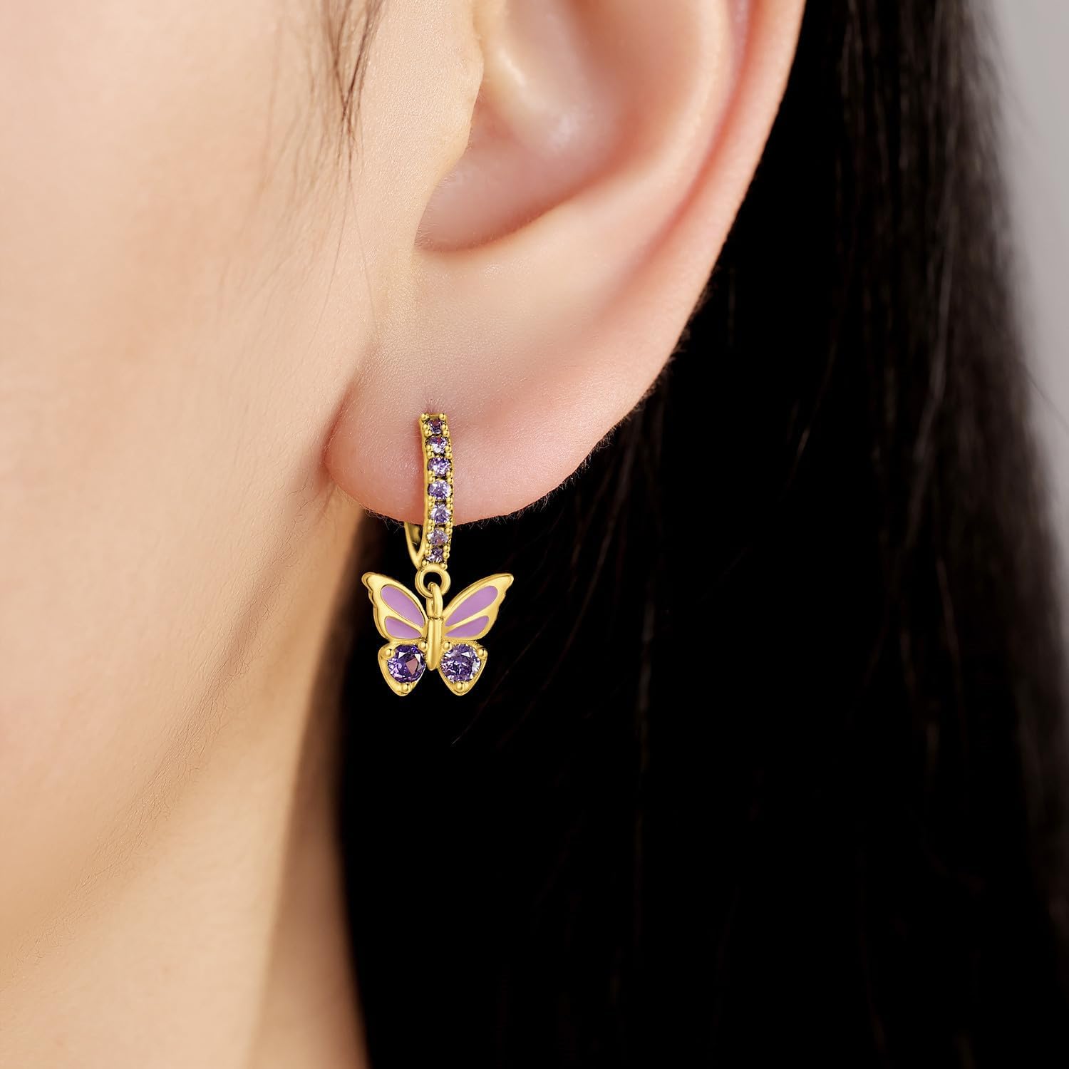 Detalle 2 de CYCUFF 925 Sterling Silber Hoop Ohrringe – bunte Cubic Zirkonia, hypoallergen, Geschenkbox
