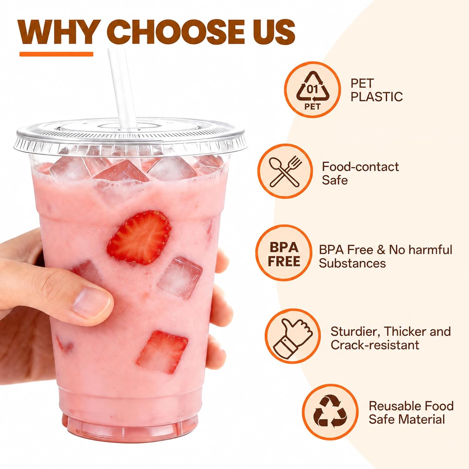 Detalle de PODJULFA xi 20 oz Disposable Plastic Cups with Lids and Straws, 100 Pack