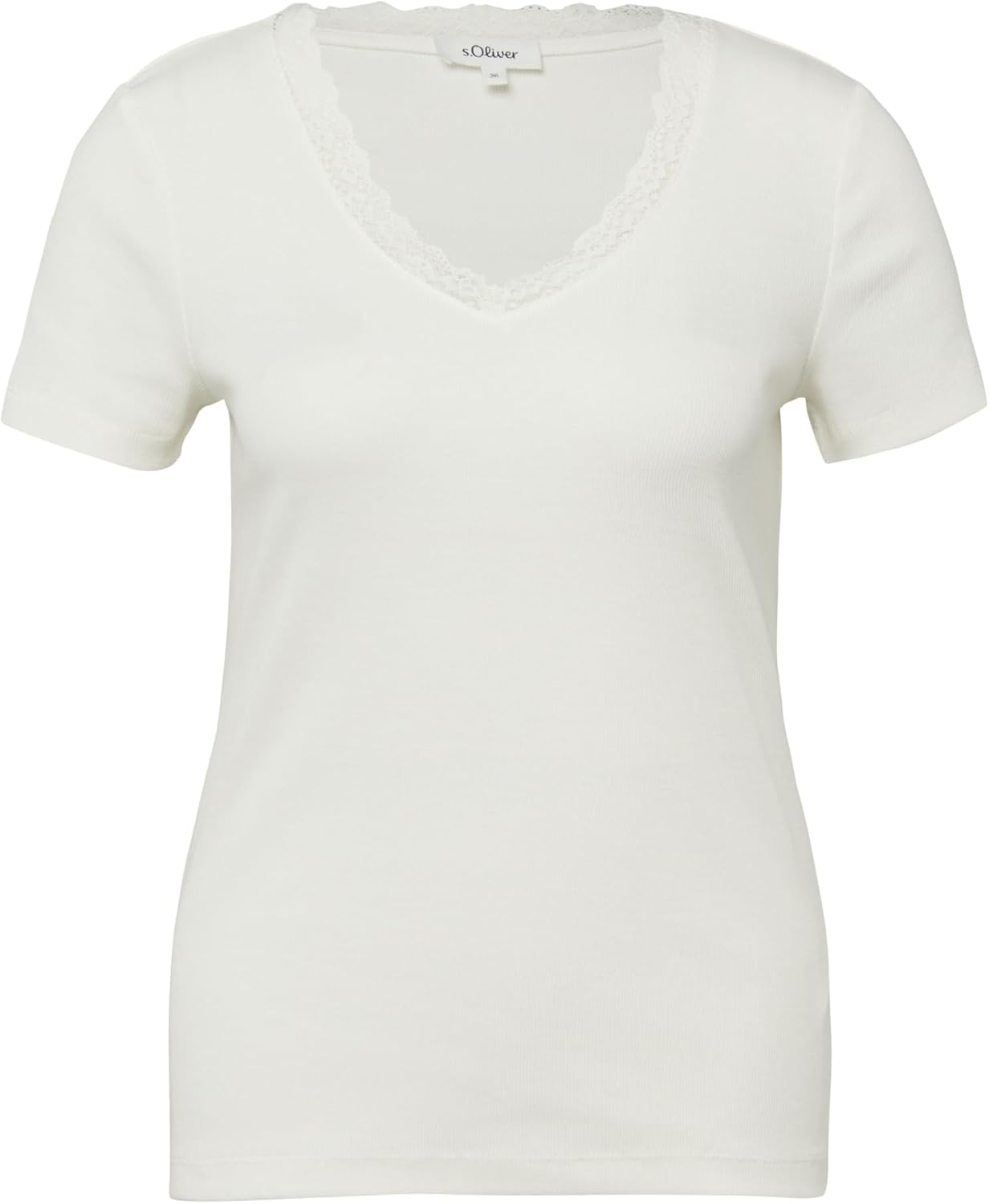 Detalle de s.Oliver Damen RIPP-T-Shirt mit Spitze am Ausschnitt – V-Ausschnitt, 1er Pack