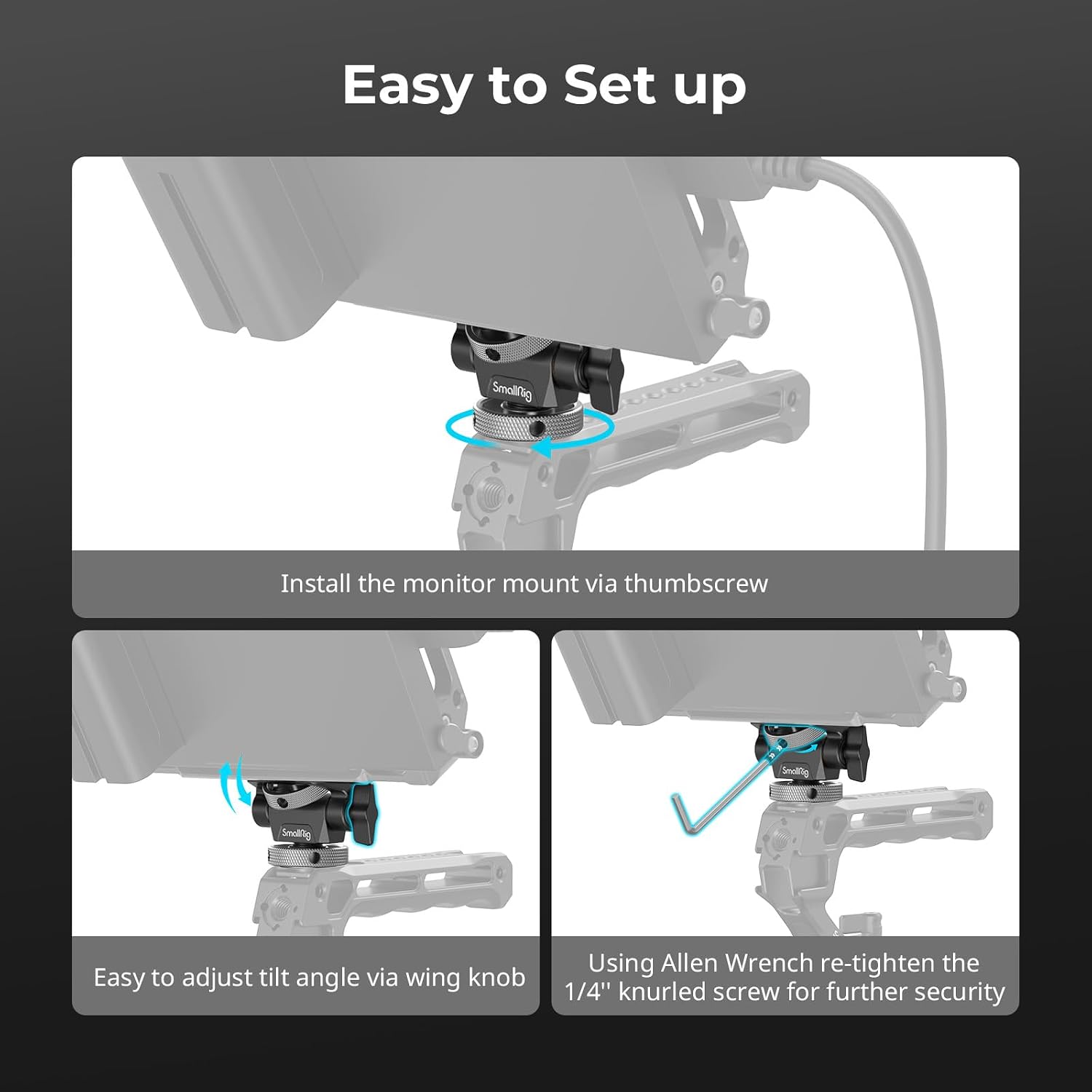 Thumbnail 3 de SMALLRIG 2905B (New Version) Small Monitor Mount with Cold Shoe Adapter, 360° Swivel & 180° Tilt