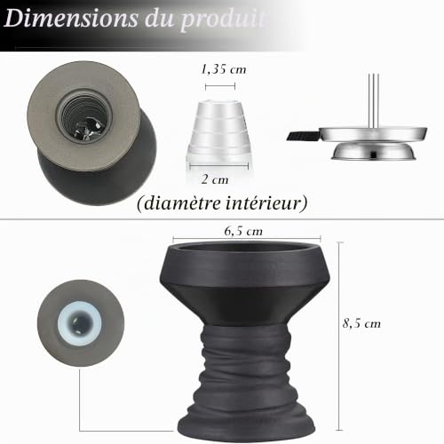 Detalle de Kit de tête de chicha VOVCIG – tête en argile noire avec embout de cheminée et passoire