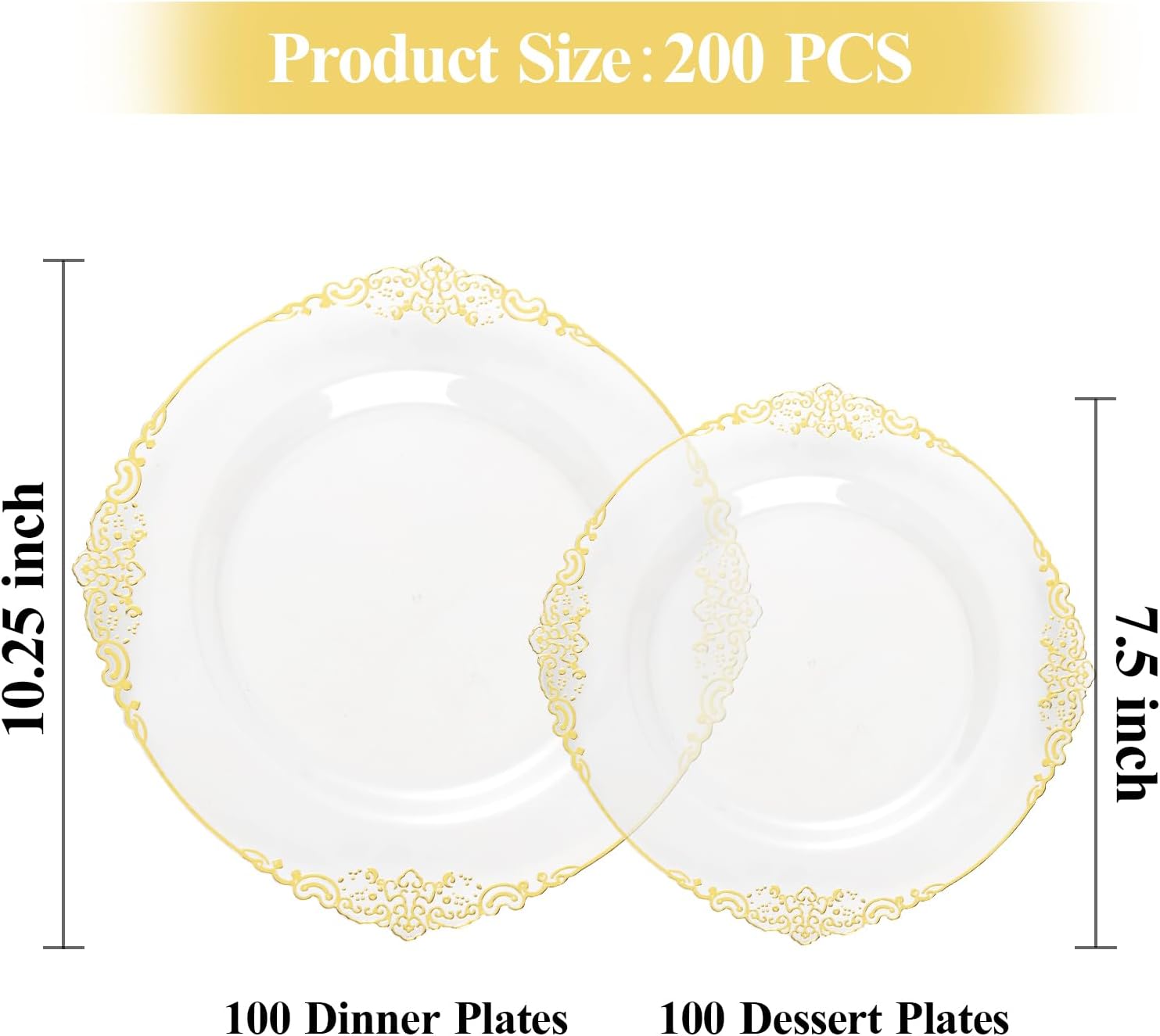 Detalle 2 de Bestluck 200 PCS Clear and Gold Plastic Plates 10.25