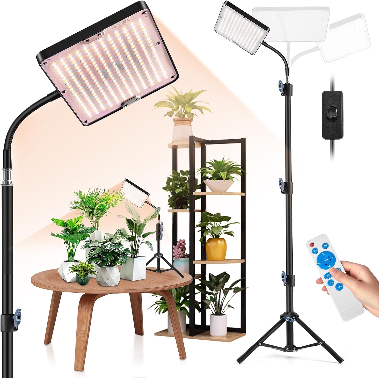 Detalle de zenlavia Pflanzenlampe LED Vollspektrum mit Timer, 246 LEDs und höhenverstellbarem Ständer