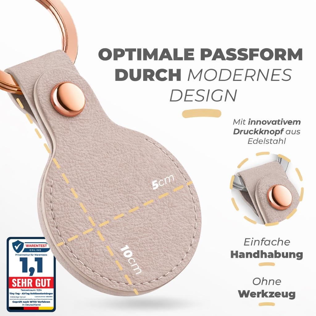 Thumbnail 2 de TinyTag® veganer Leder Schlüsselanhänger für Apple AirTag (Taupe Roségold) – 2er Pack