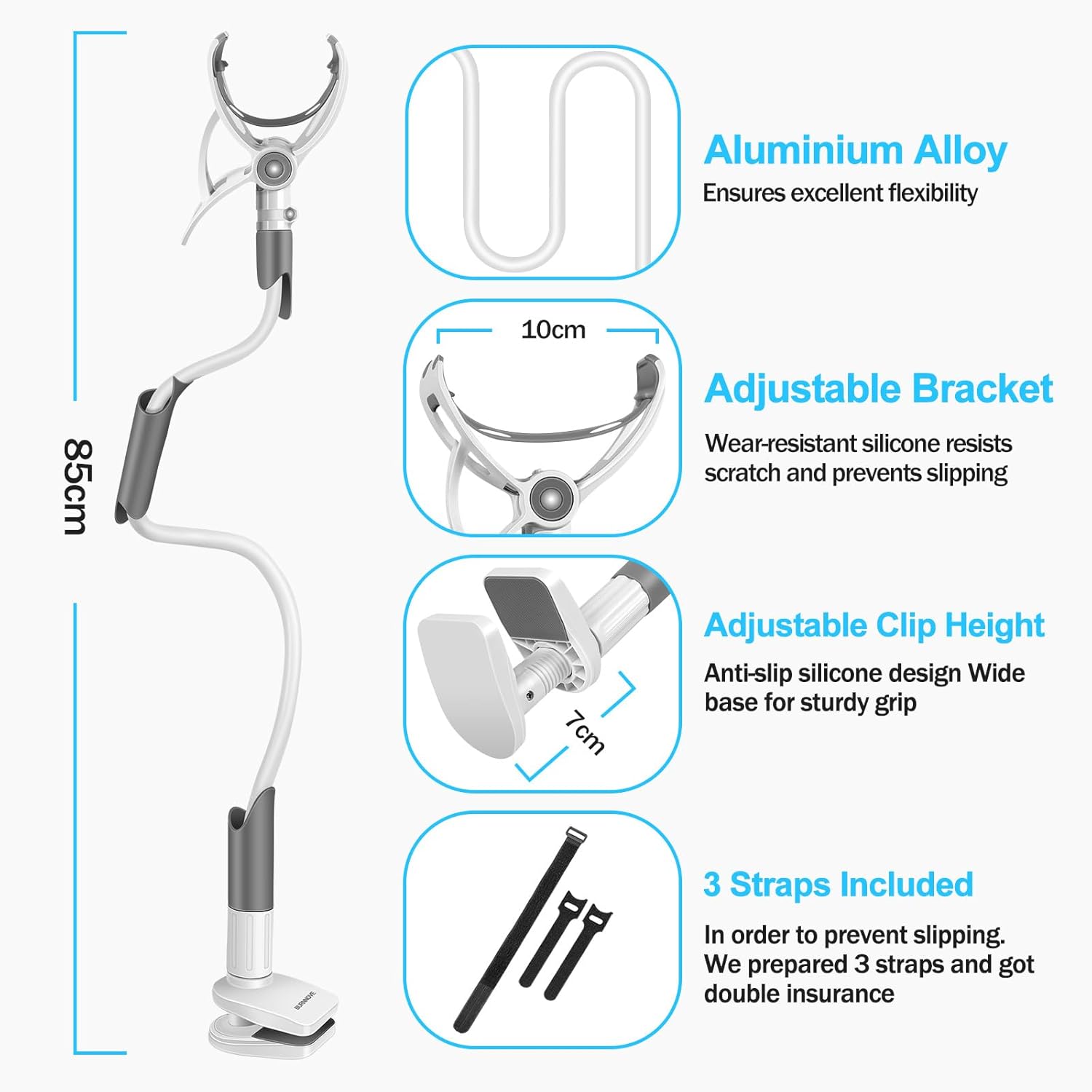 Thumbnail 3 de BURNNOVE Supporto universale per baby monitor a collo di cigno, installazione senza forare fino a 85 cm