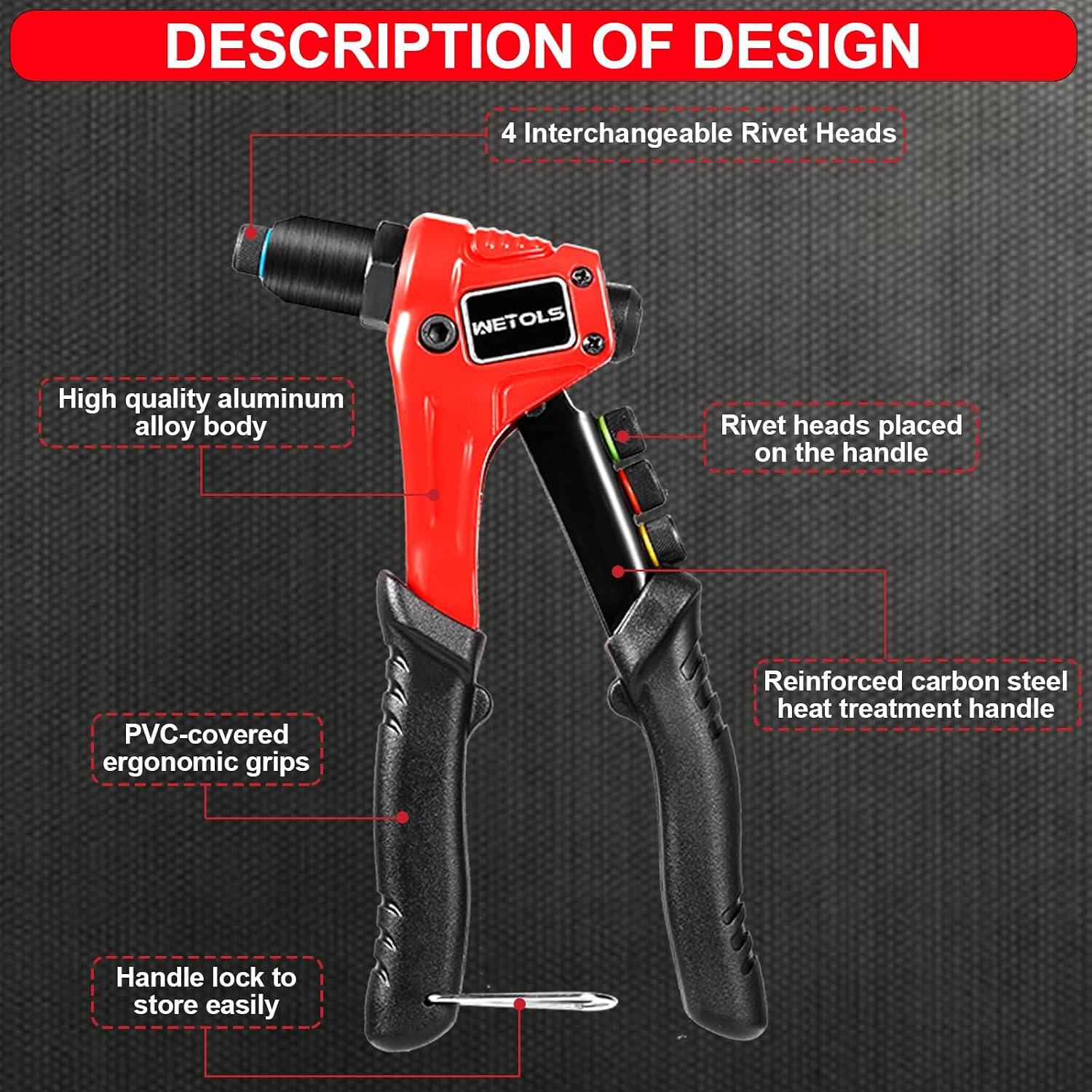 Thumbnail 1 de WETOLS WE-888 Pop Rivet Gun Kit, 4 Heads and 200 Rivets