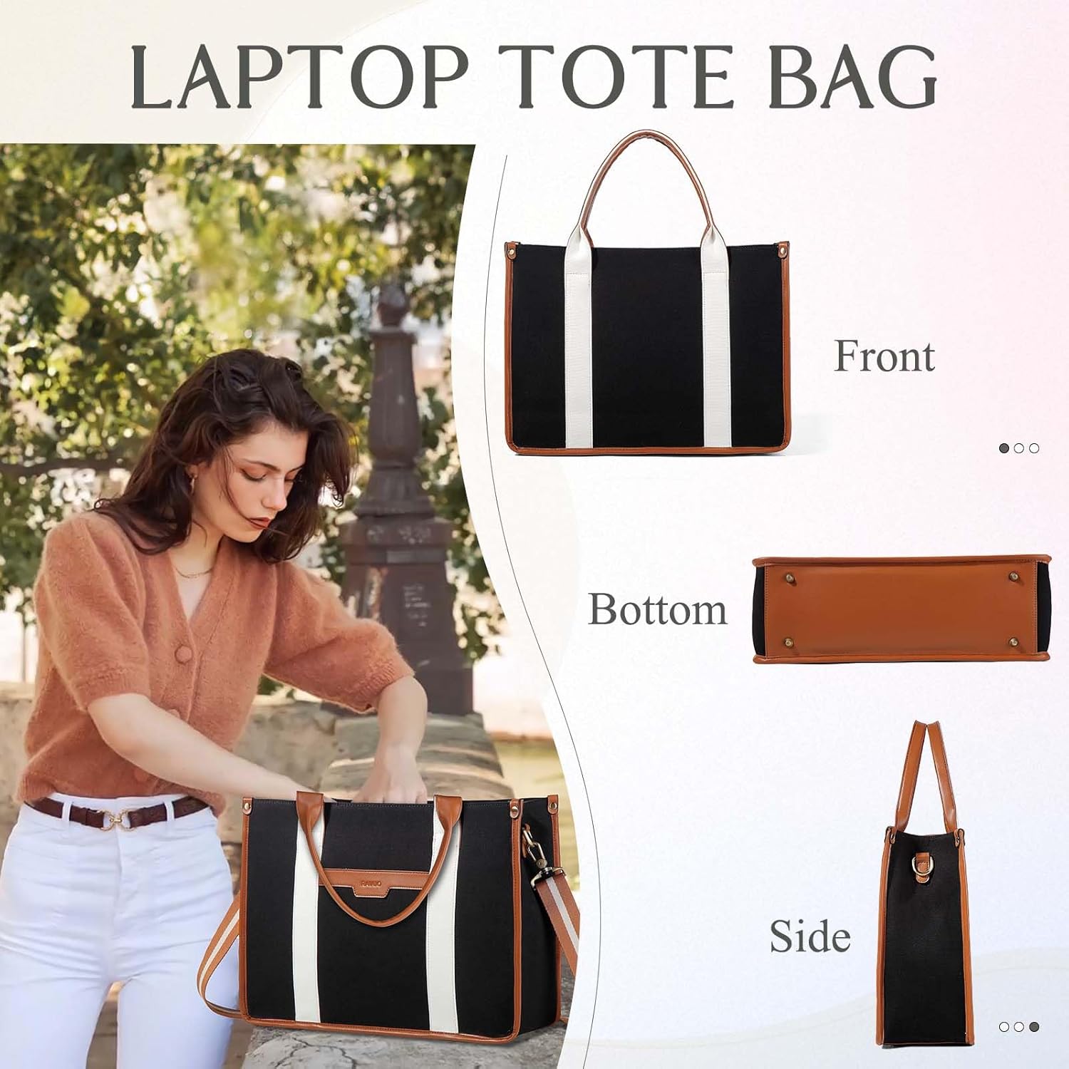 Thumbnail 6 de RAVUO Laptoptasche Damen – Canvas Business-Tasche für 15,6 Zoll Laptop, großes Fassungsvermögen, wasserabweisend