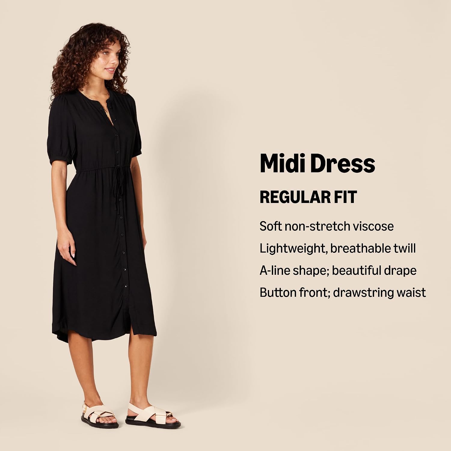 Detalle 2 de Amazon Essentials Women's Fit and Flare Half-Sleeve Waisted Midi A-Line Dress with Pockets
