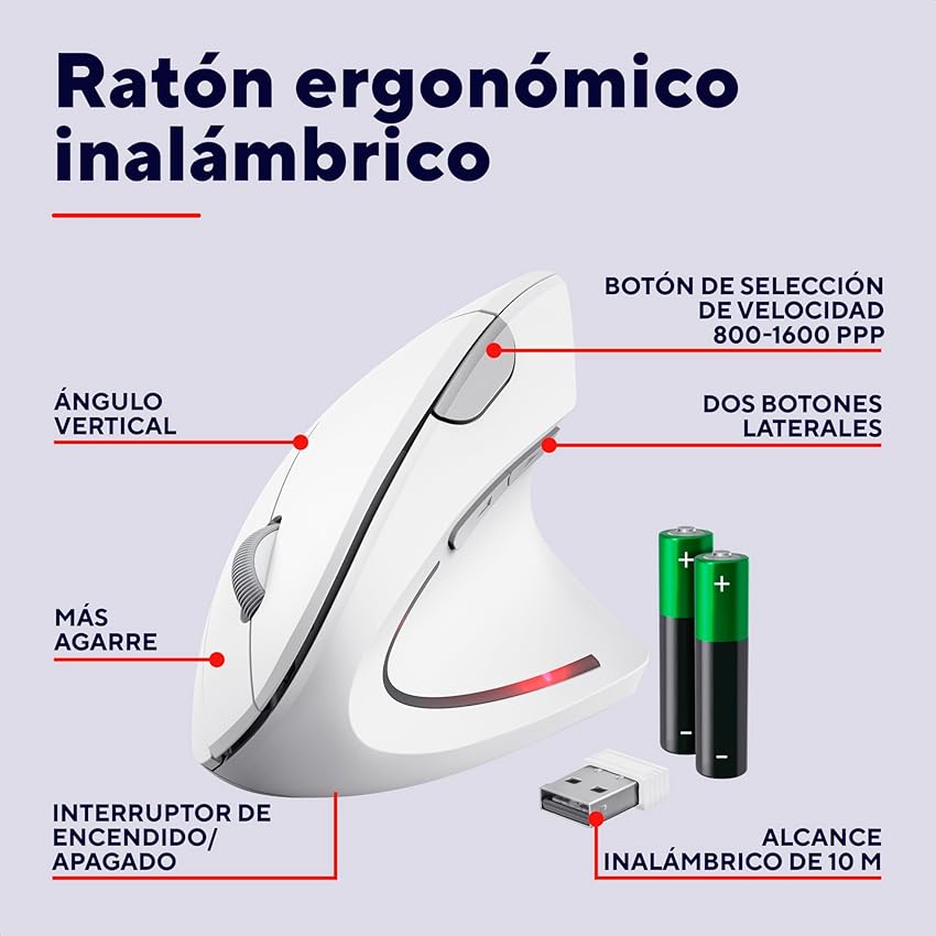 Detalle 2 de Trust Verto Ratón ergonómico 10 metros