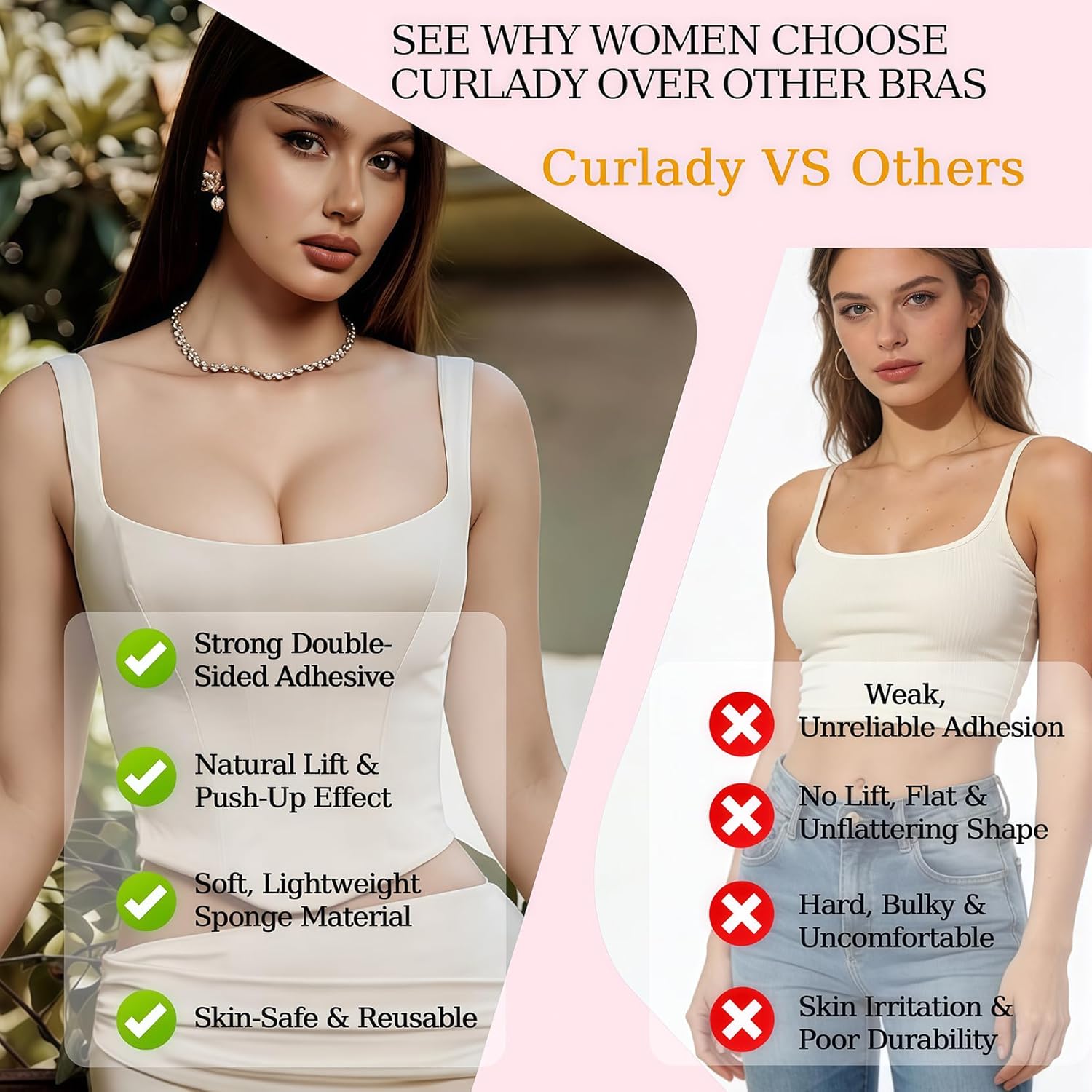 Detalle de Curlady Sticky Bra: Double-Sided Self-Adhesive Inserts for Invisible Push-Up Lift