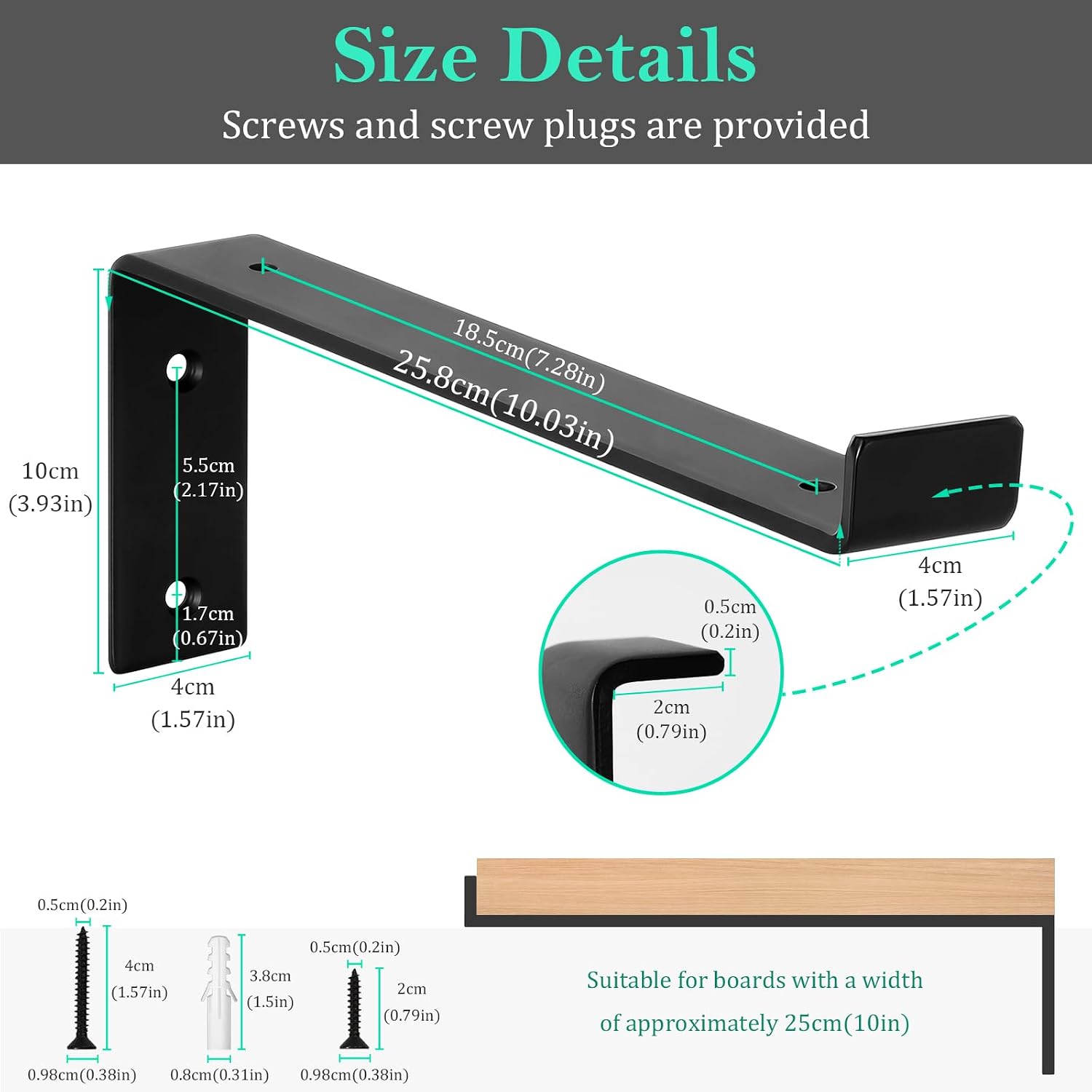Thumbnail 1 de scicent 45386 Shelf Brackets, 10-Inch Black 4-Pack with Retaining Lips