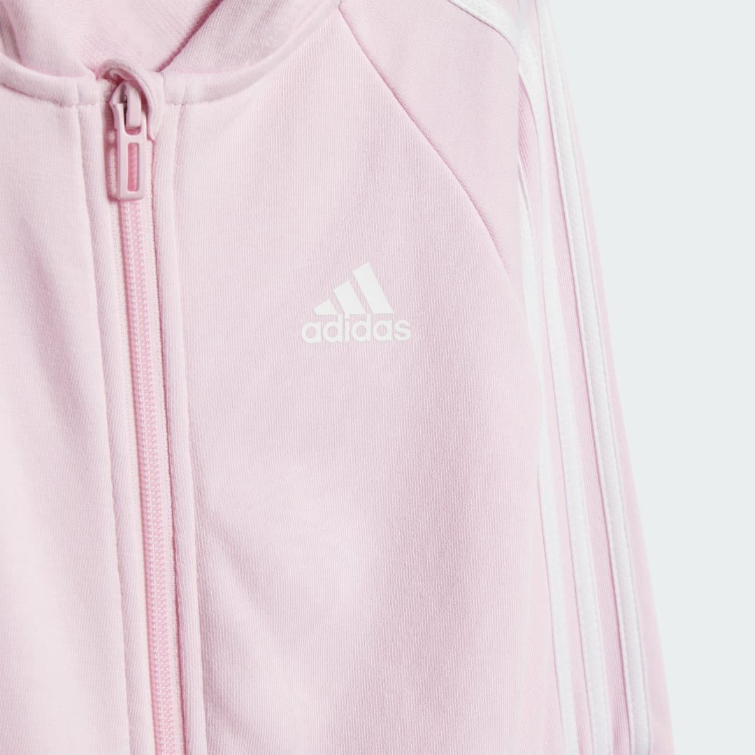 Detalle de Mono de felpa Essentials 3 Stripes de Adidas – rosa