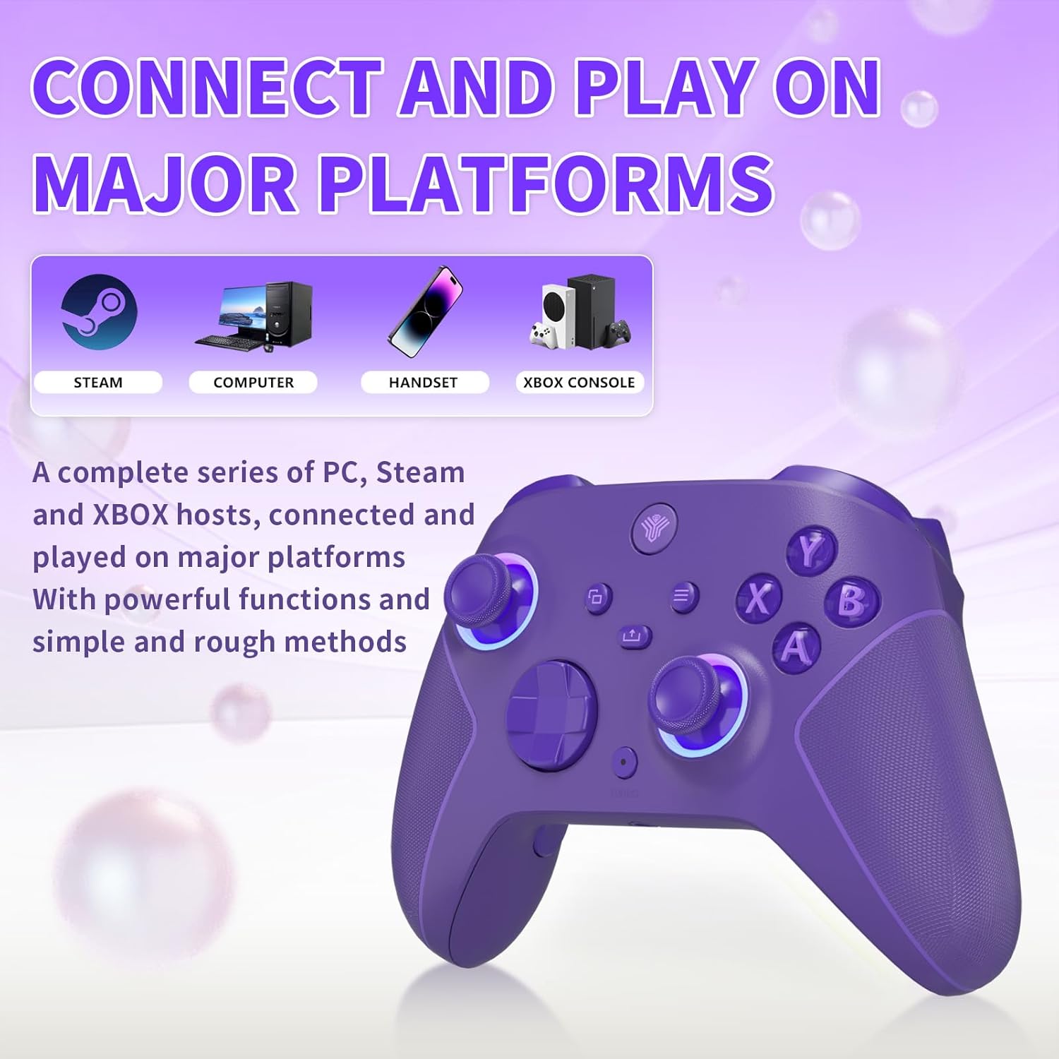Thumbnail 3 de Wireless 2.4GHz Controller for Xbox One — 7-Color RGB Lights, 1000mAh Battery, Turbo & Programmable Keys (Purple)