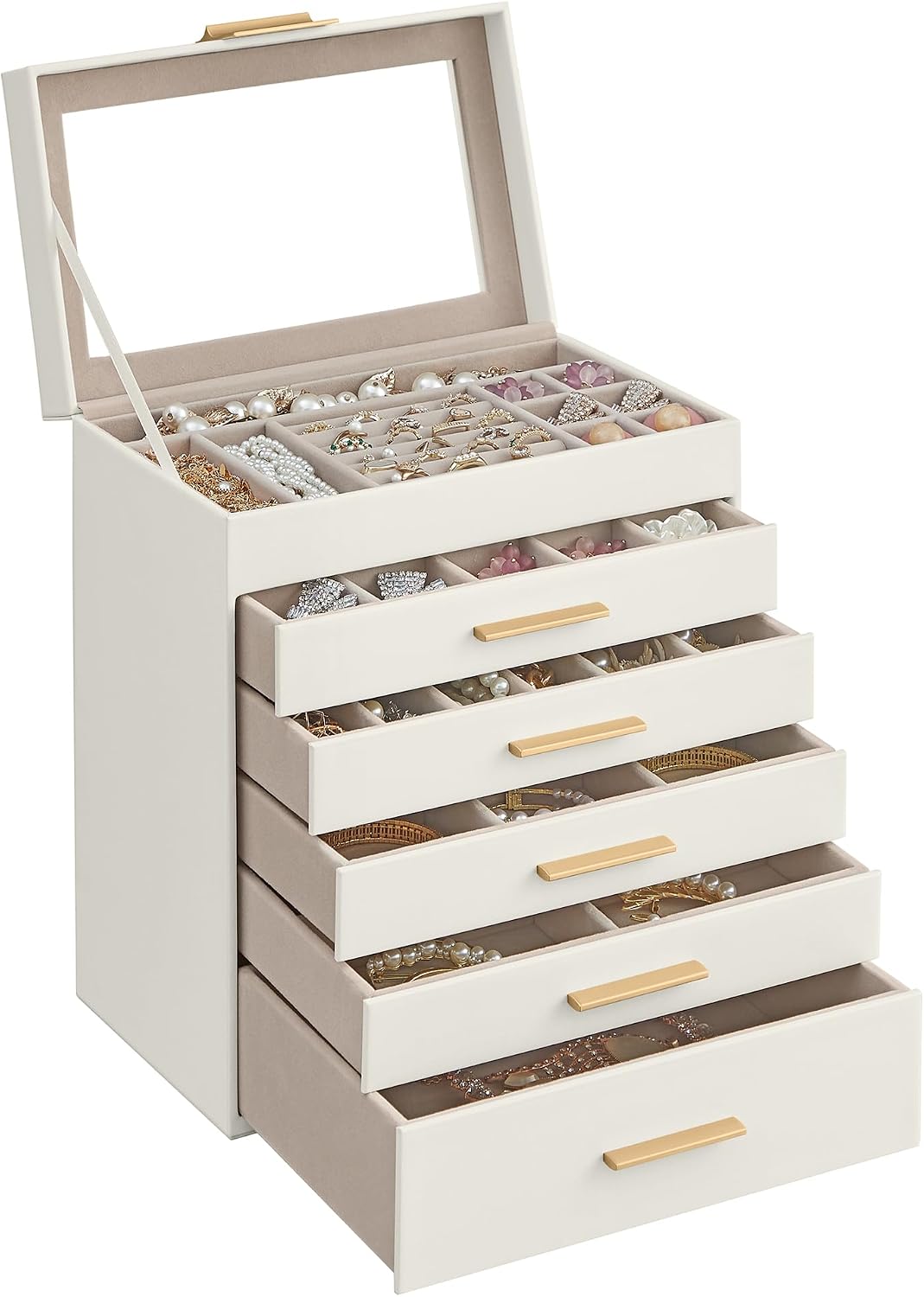 Detalle de SONGMICS Colección GISELLA JBC171W01: caja joyero de 6 niveles con 5 cajones y gran capacidad