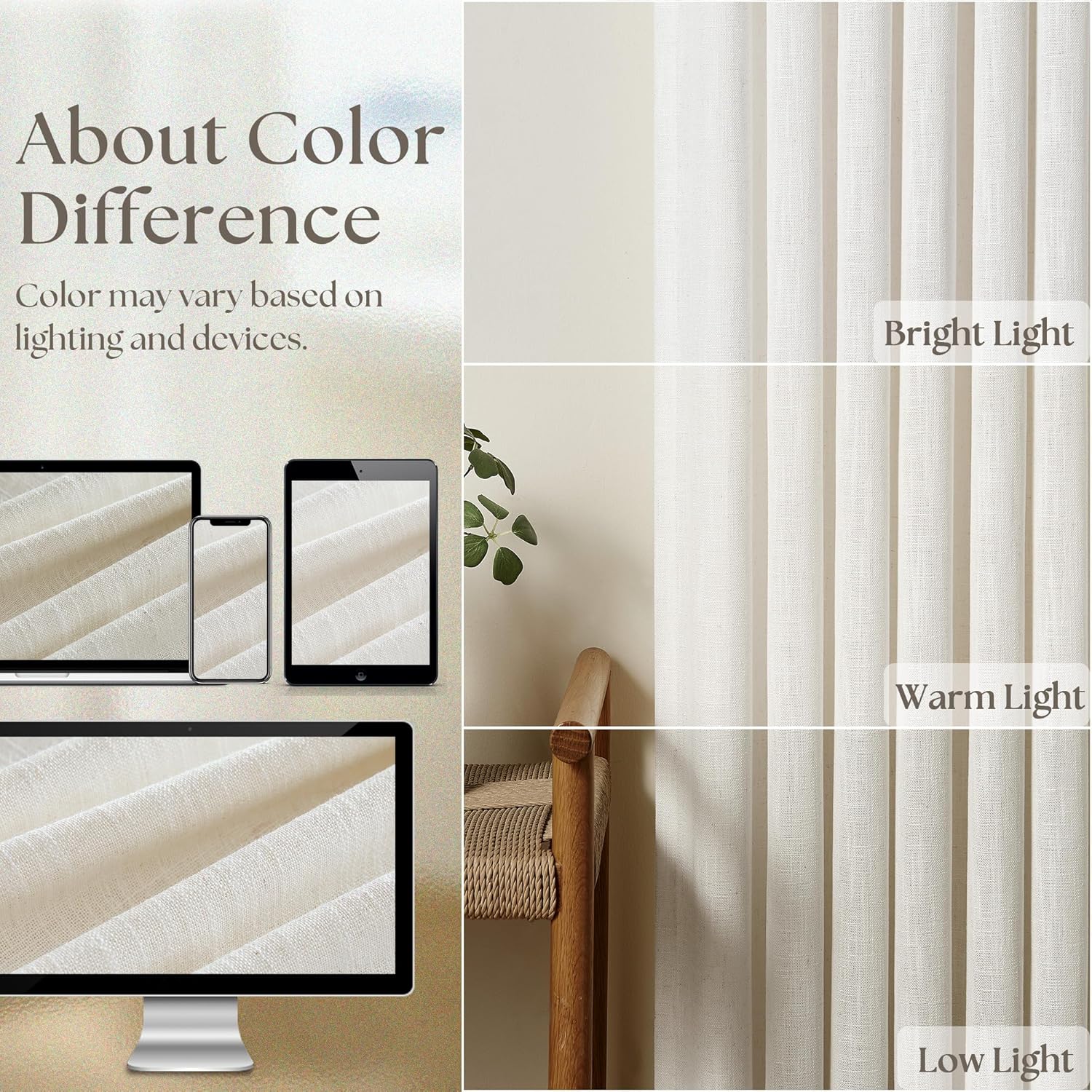 Thumbnail 3 de Neutral Linen Pinch Pleat Curtains 105 in