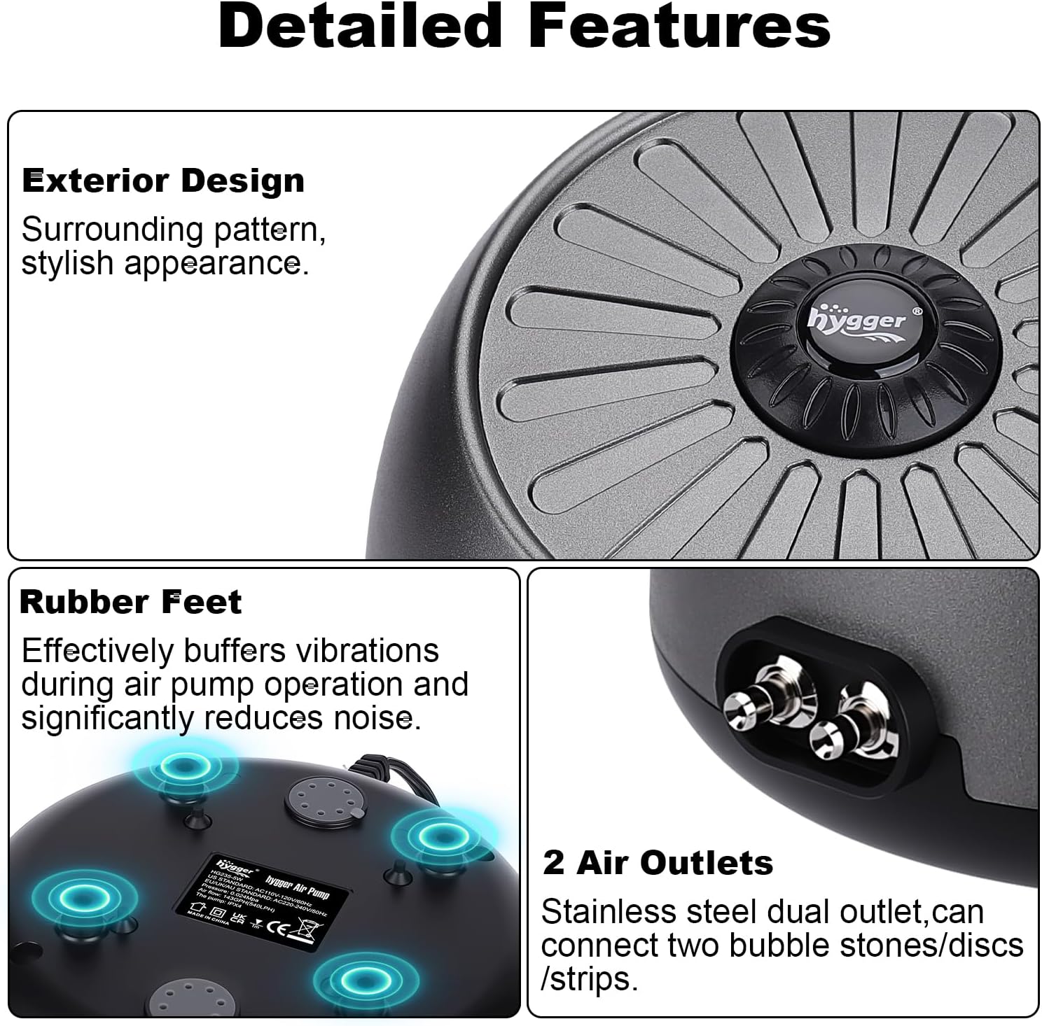 Thumbnail 2 de hygger Aquarium Air Pump Quiet 35 dB, 2-outlet air pump 🐟