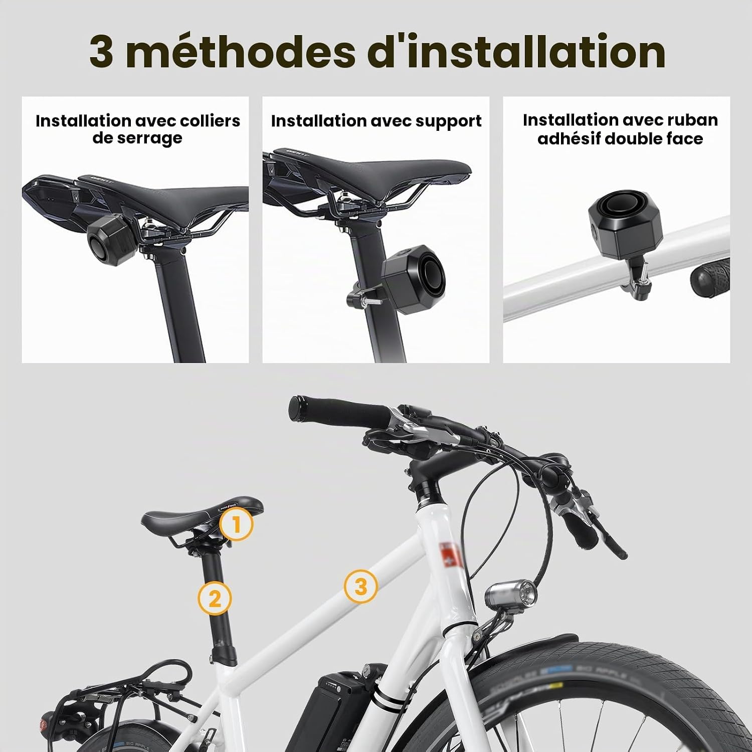 Detalle de Jaxiyun draadloos fiets- en scooteralarm met sirene van 110 dB