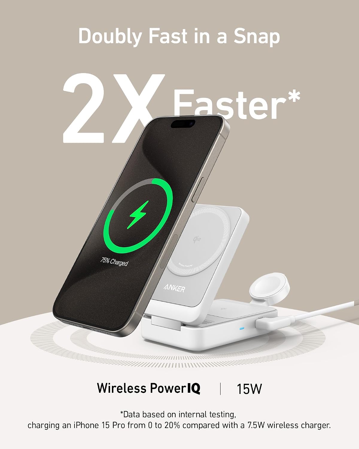 Detalle 2 de Anker MagGo 3-in-1 Wireless Charging Station with MagSafe Compatibility
