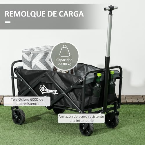 Detalle de Outsunny Carro Plegable con Ruedas Grandes: transporte práctico para playa, compras y camping