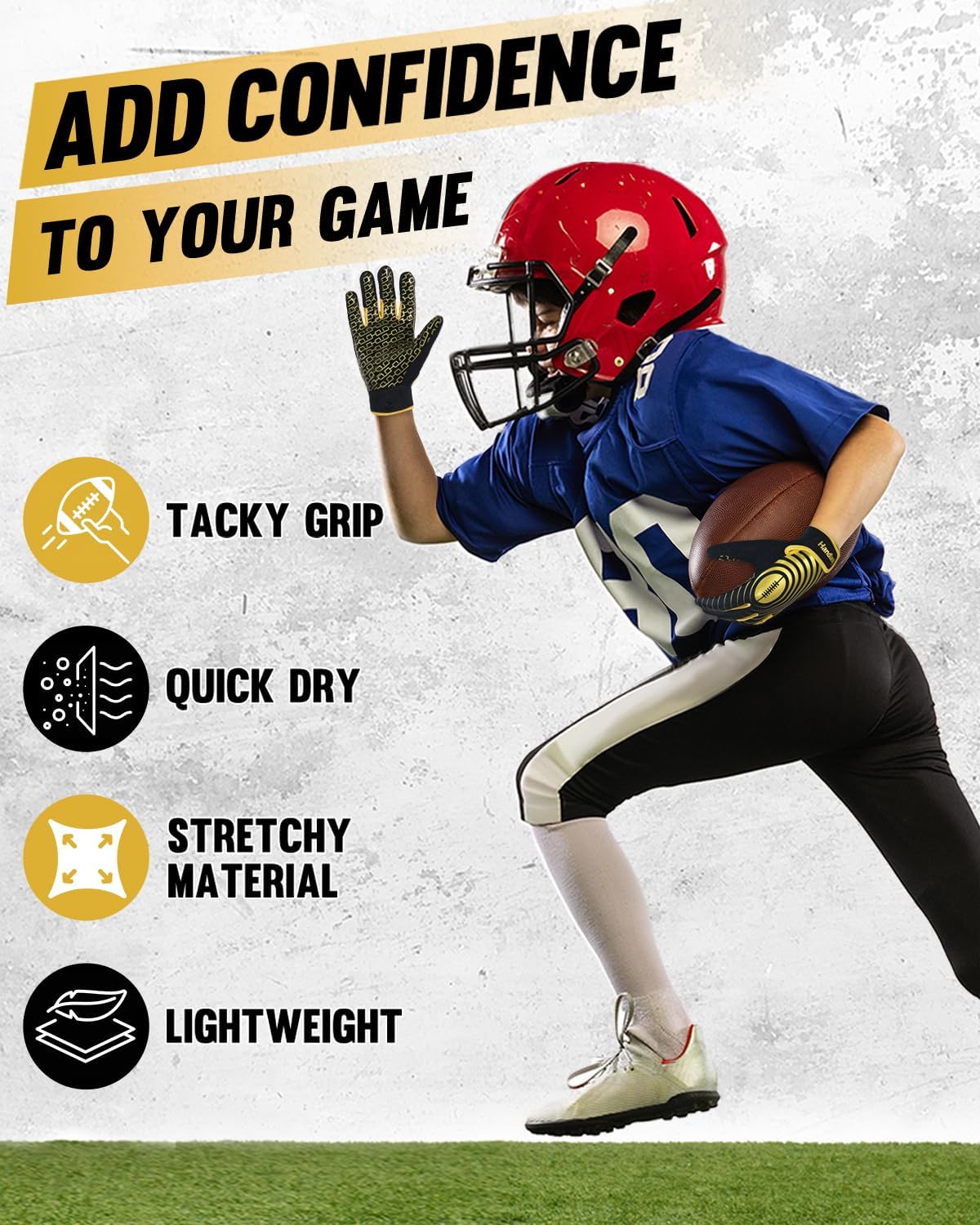 Detalle de HANDLANDY Youth Football Gloves (Kids Sticky Receiver Gloves) with Tacky Silicone Palm Grip
