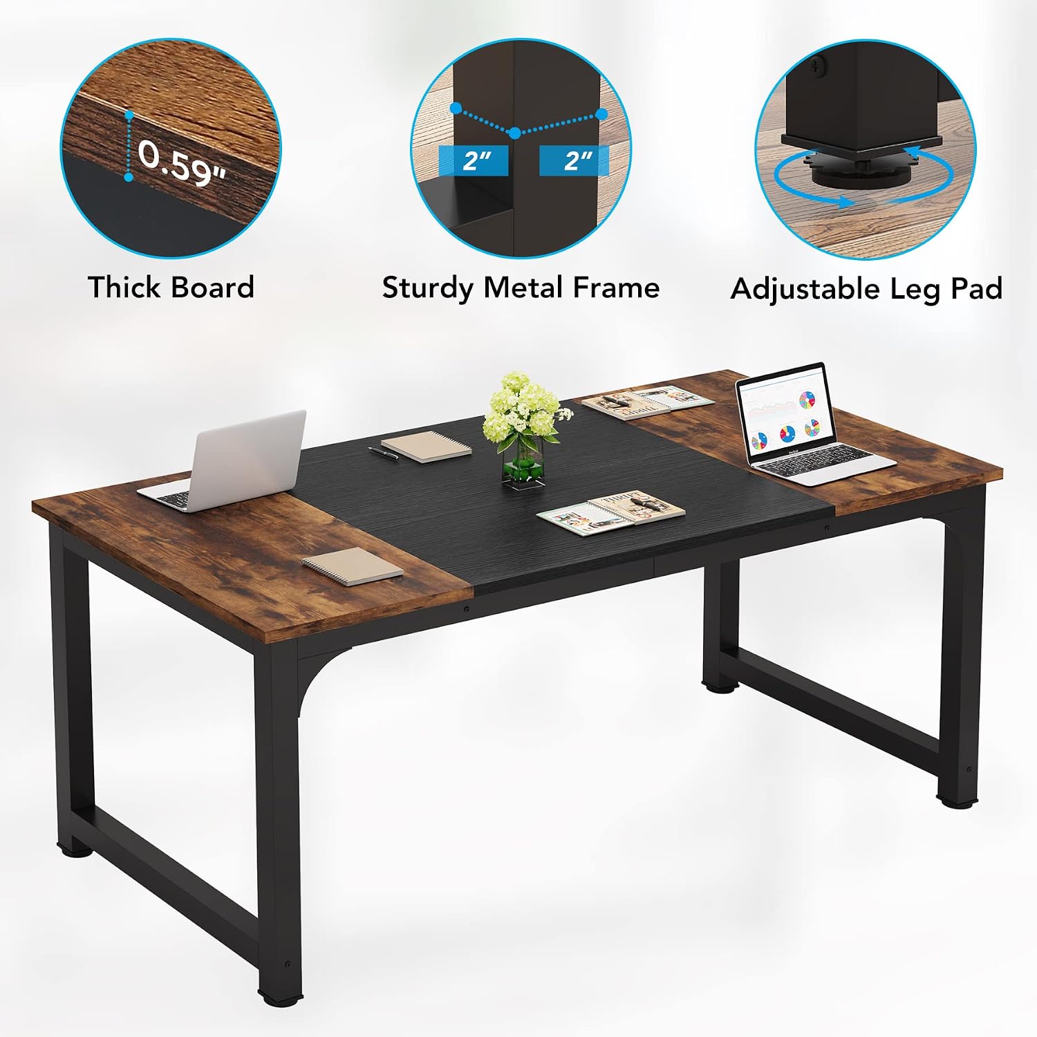 Thumbnail 6 de LITTLE TREE Executive Office Desk, 31.5-Inch-Wide Desktop, Brown and Black