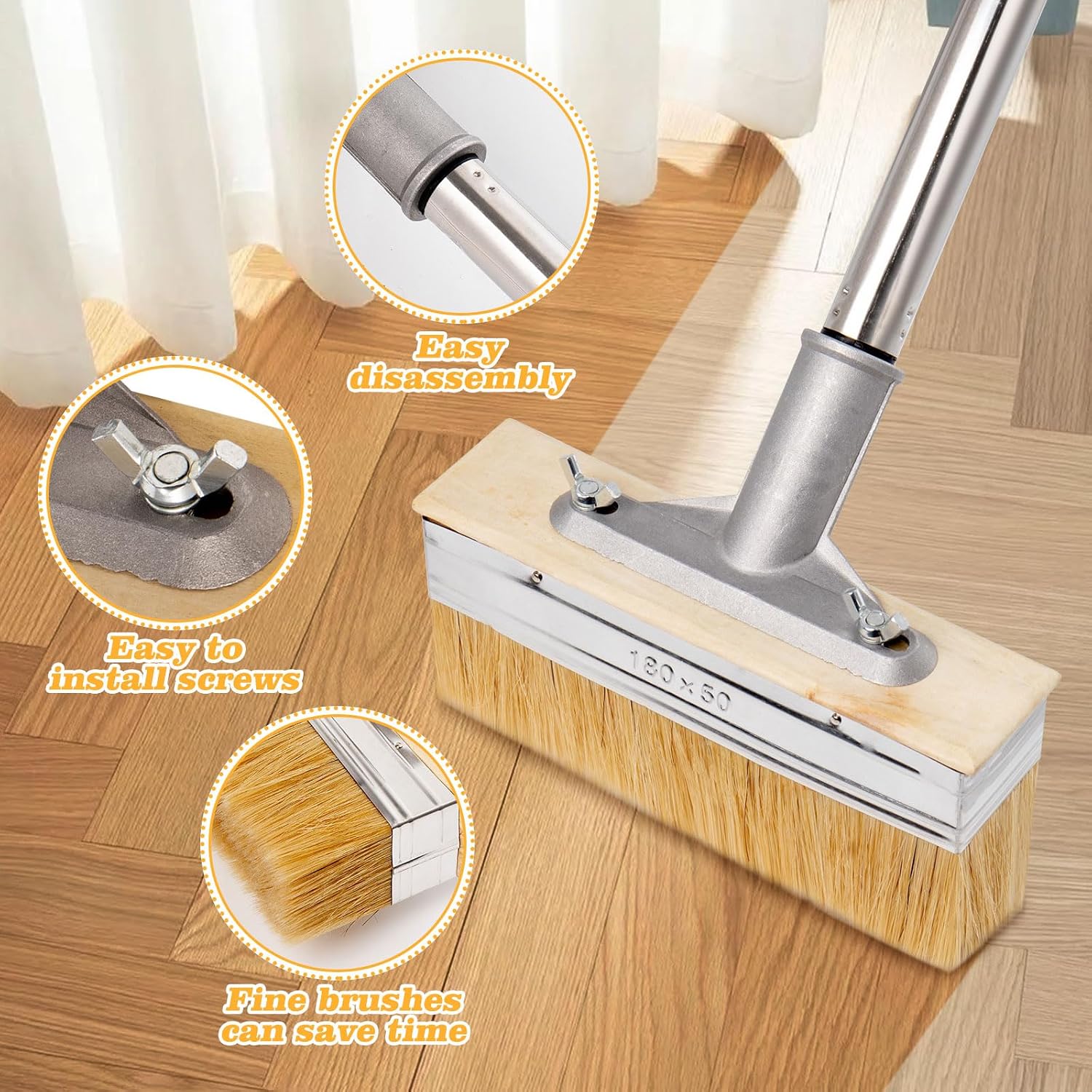 Thumbnail 2 de 7'' Decking Paint Brush with Long Handle: Adjustable Deck Stain Applicator for Wood, Fences and Furniture
