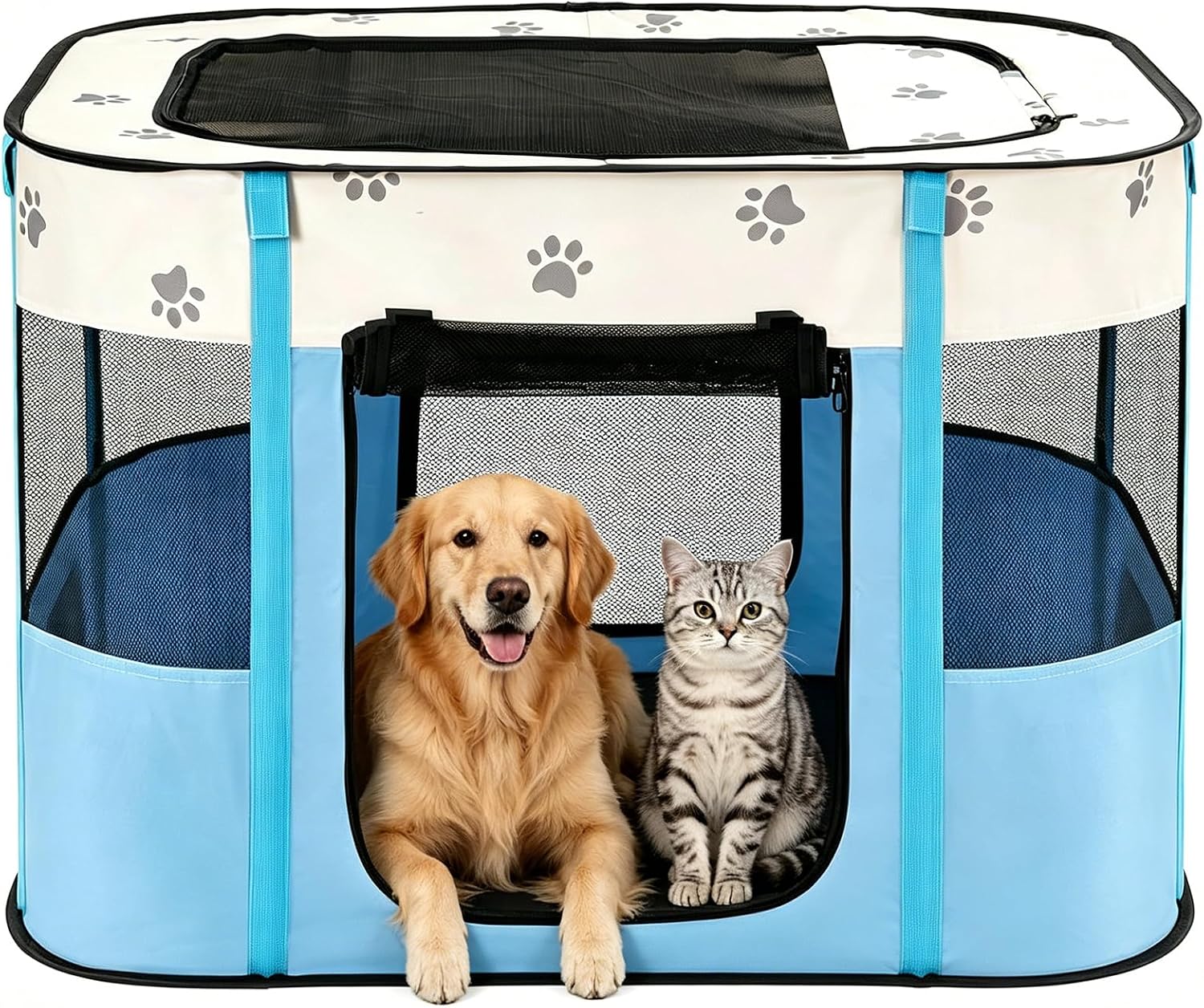 Detalle de Avont Portable Pet Playpen (M/Blue): Foldable, Indoor/Outdoor, Water-Resistant for Small Animals