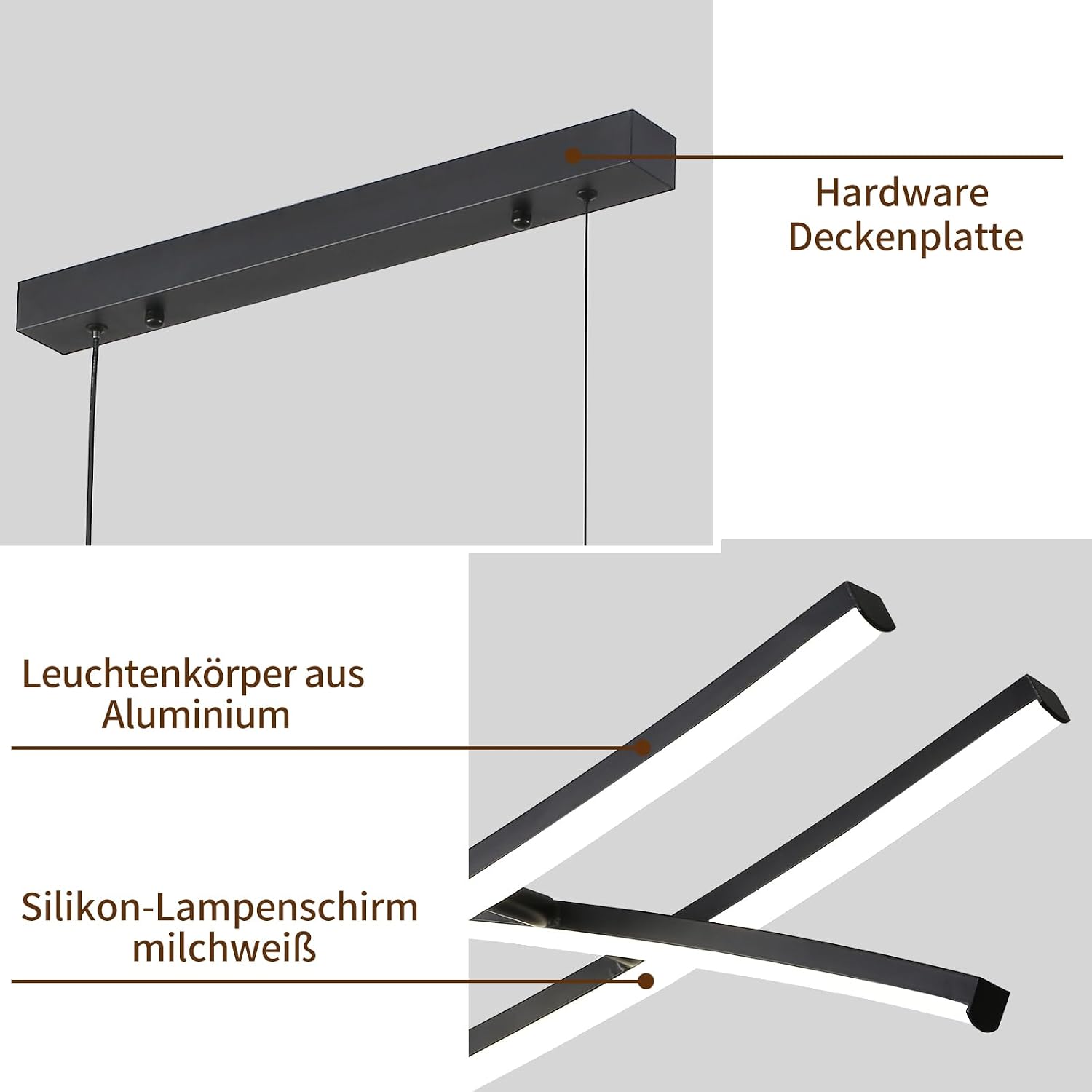 Detalle de Mikeru 120 cm verstellbare Pendelleuchte in Schwarz mit LED, 3000/4500/6000 K und Dimmung