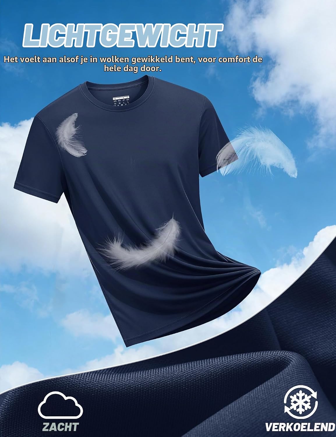 Detalle 2 de KEFITEVD T-shirt voor heren, sneldrogend, elastisch en lichtgewicht