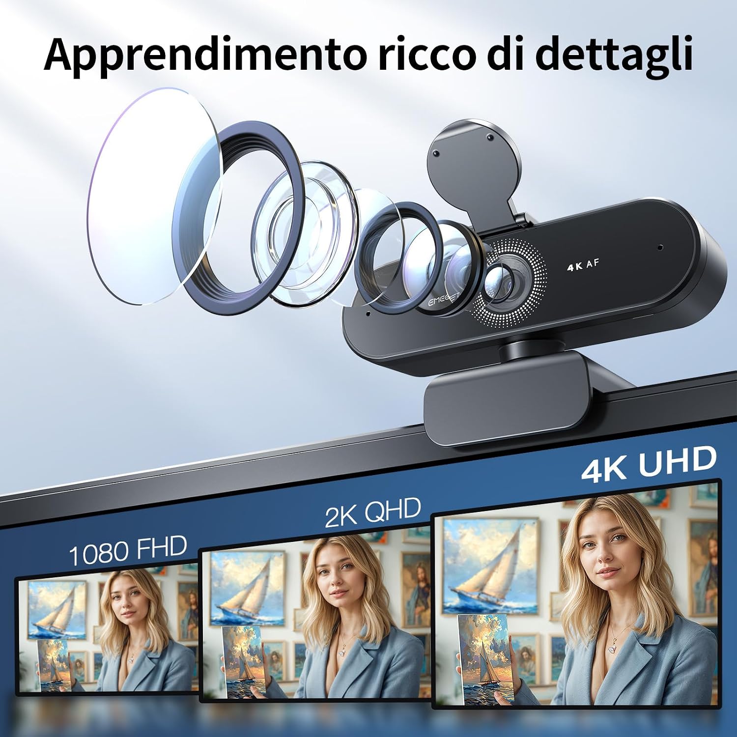 Detalle de EMEET Webcam NOVA 4K con 2 microfoni
