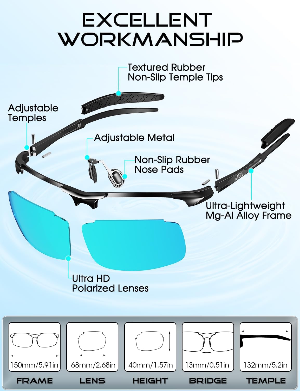 Thumbnail 6 de ATTCL Polarised Sunglasses for Men – UV400 Protection, Lightweight AL-MG Frame, Wrap-Around Design