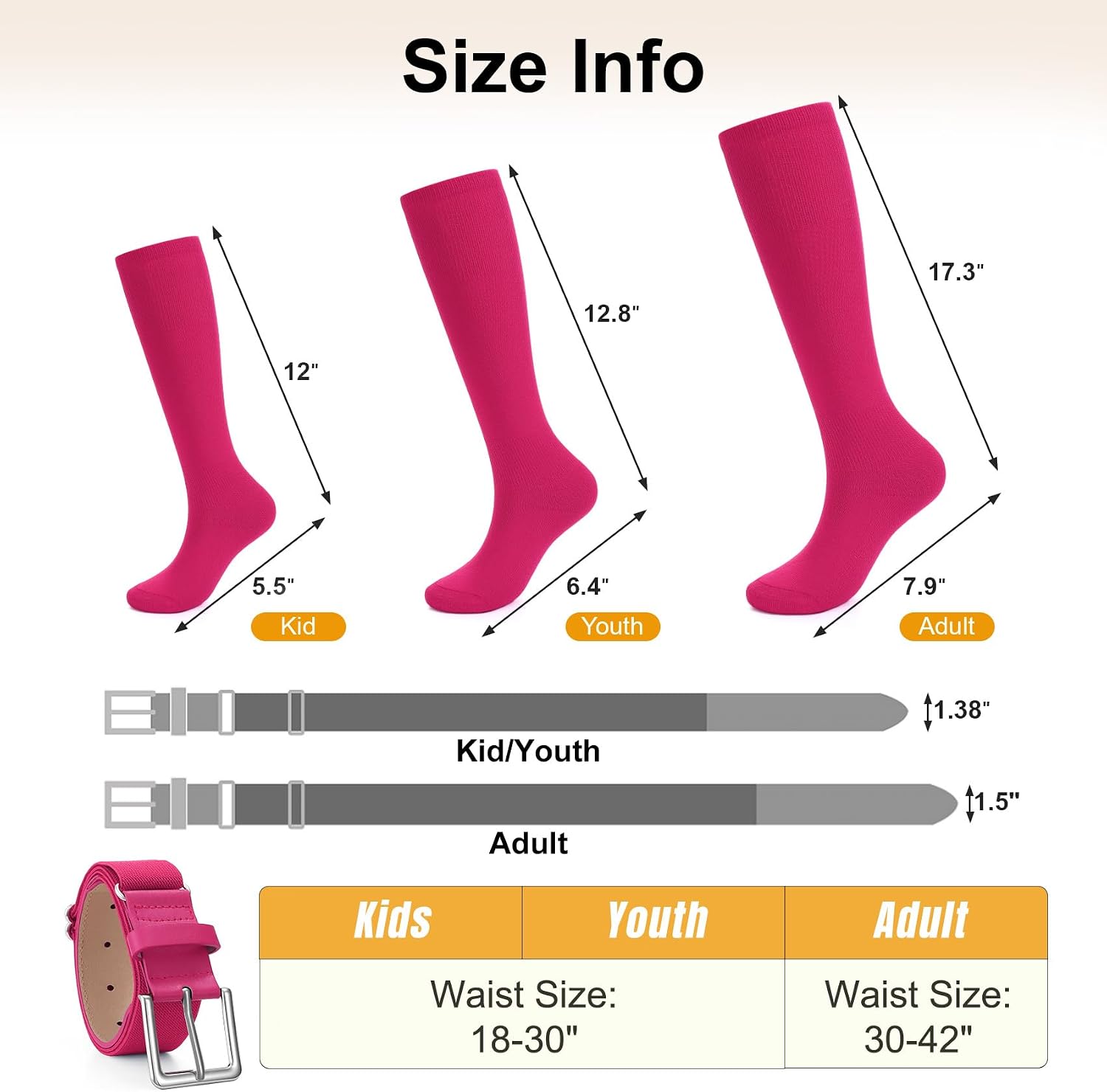 Thumbnail 3 de XZQTIVE Baseball Softball Socks and Belt Set, 3 Pairs