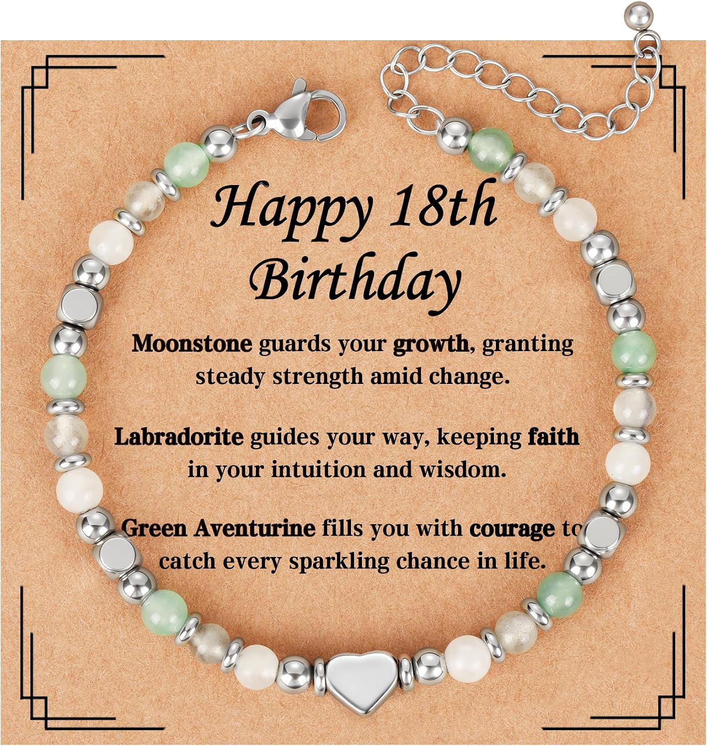 Detalle de ESPVO Crystal Bead Bracelet for Women – Adjustable Natural Stone Gift with Crystal Meaning Card