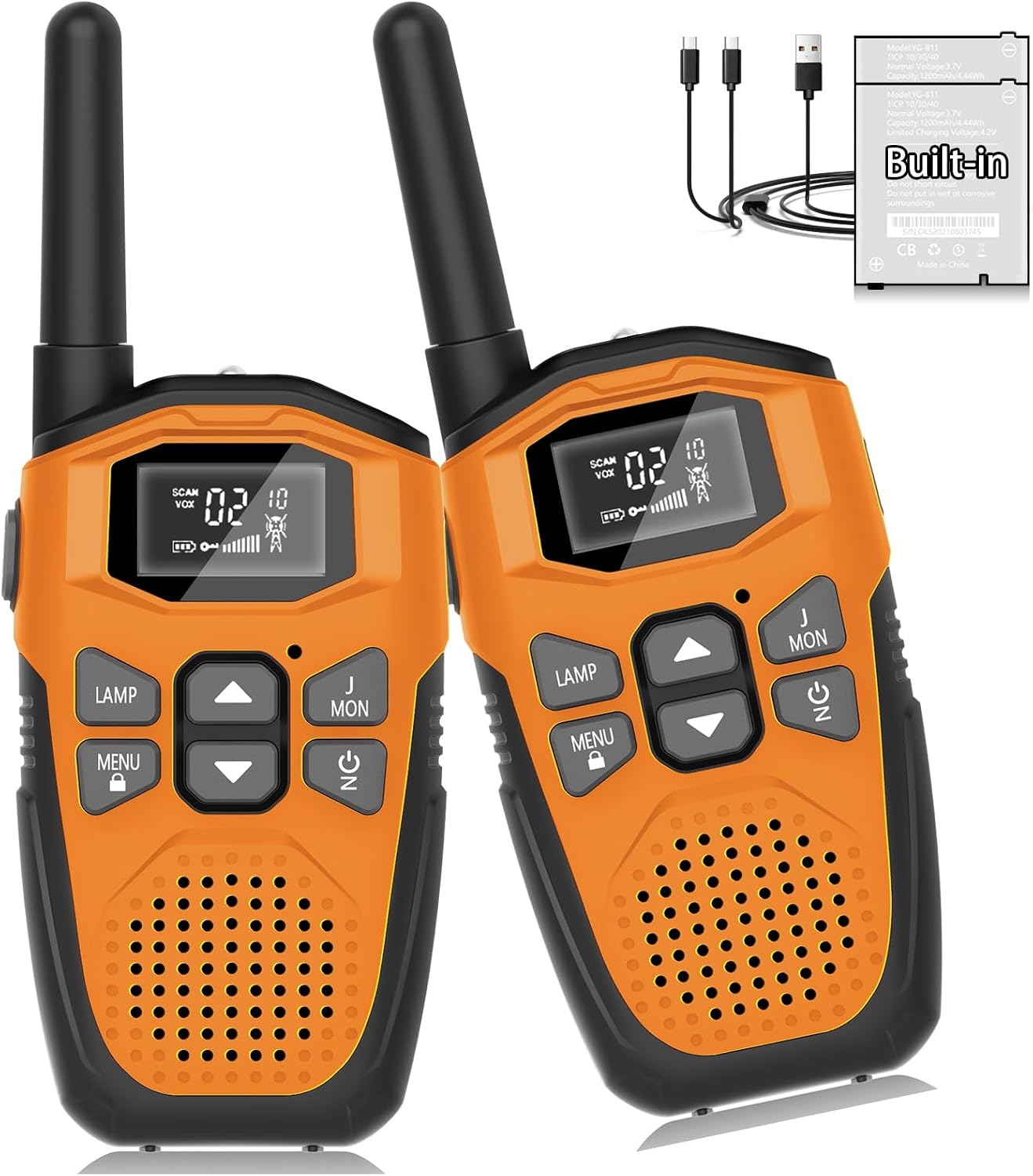 Detalle de NXGKET Kinder Walkie-Talkies 2er-Set, aufladbar (Li-Ion) mit Taschenlampe, 16 Kanäle ab 5 Jahre