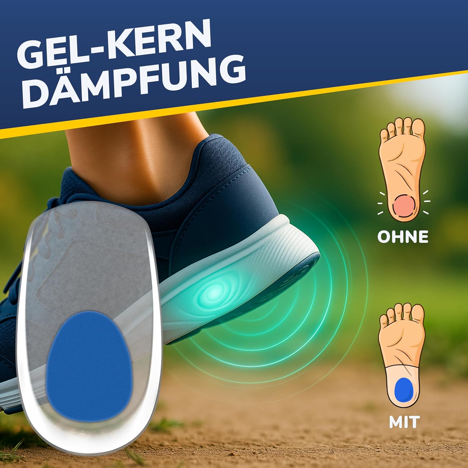 Detalle de FLEXIFEET© Fersensporn Einlagen mit Gelkissen (4 Stk) – Fersenkeil für Damen & Herren, Größen S oder L