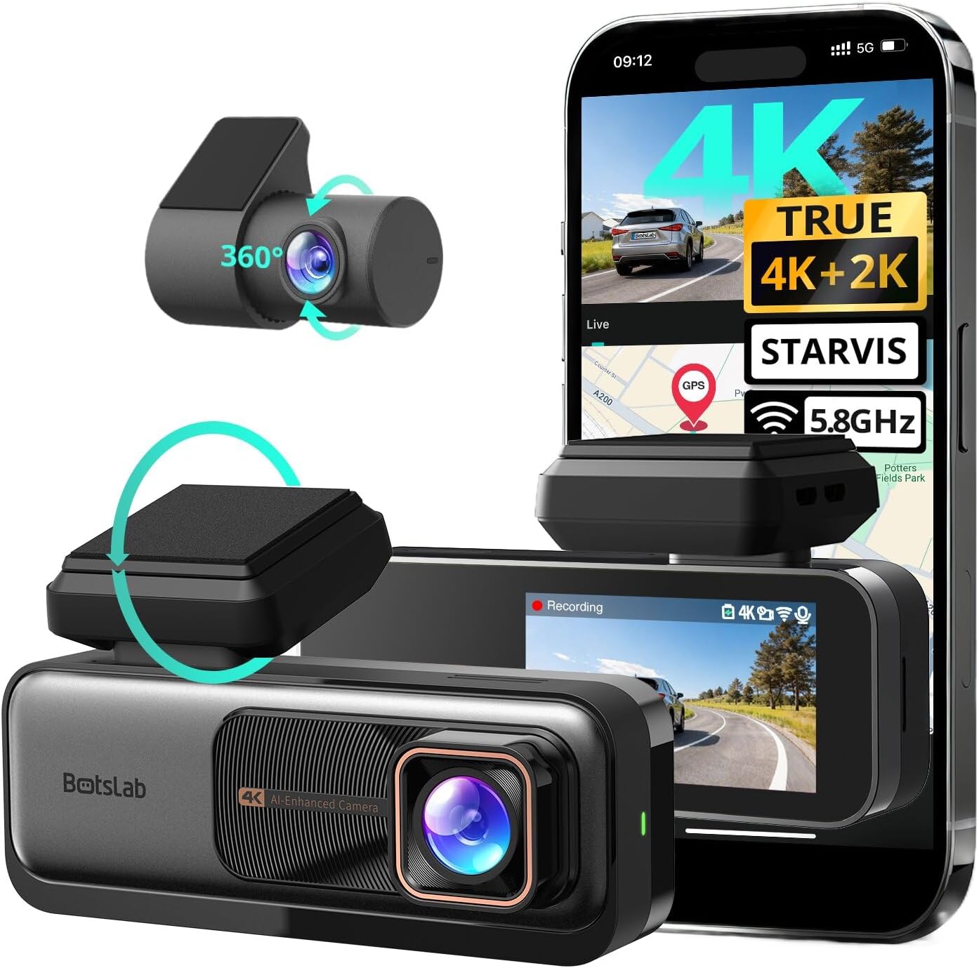 Detalle de BOTSLAB 4K Dash Cam Front and Rear with STARVIS, ADAS, GPS and WiFi (170° front / 150° rear)
