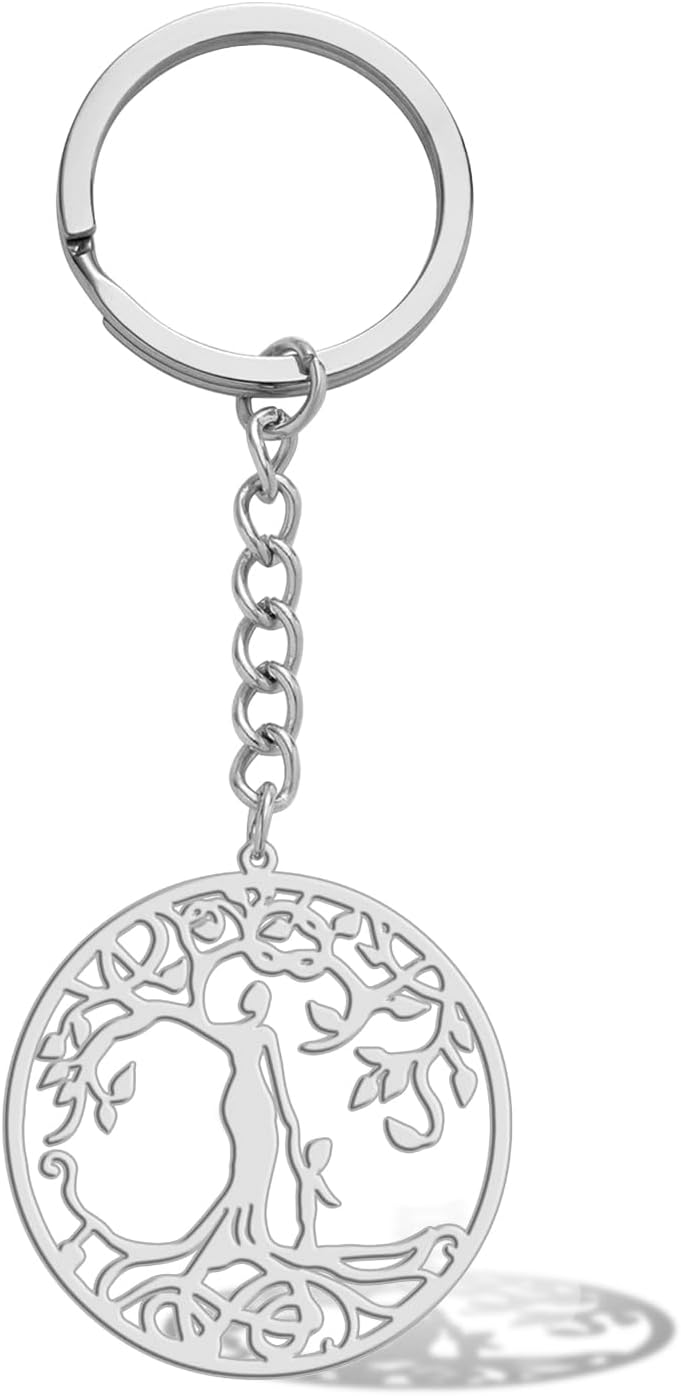 Detalle de VASSAGO Baum des Lebens Schlüsselanhänger aus Edelstahl (2,5 cm) mit Sonne & Mond Motiv