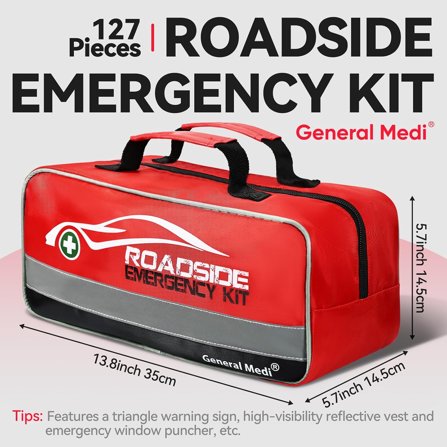 Detalle de General Medi 127-Pieces Roadside Car Emergency Kit: All-in-One Safety Pack for the Unexpected