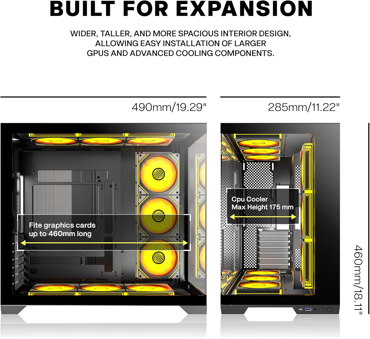 Thumbnail 6 de ANSAITE PC Case K9 with 9 PWM ARGB Pre-Installed Fans, Mid-Tower Tempered Glass (Type-C, 360mm/420mm Radiator Support)